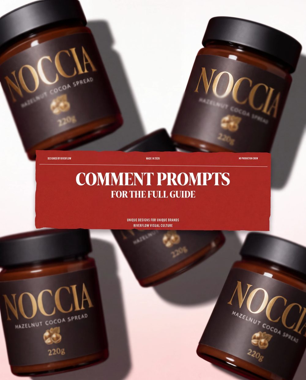 Five NOCCIA jars around a torn-paper comment prompts card
