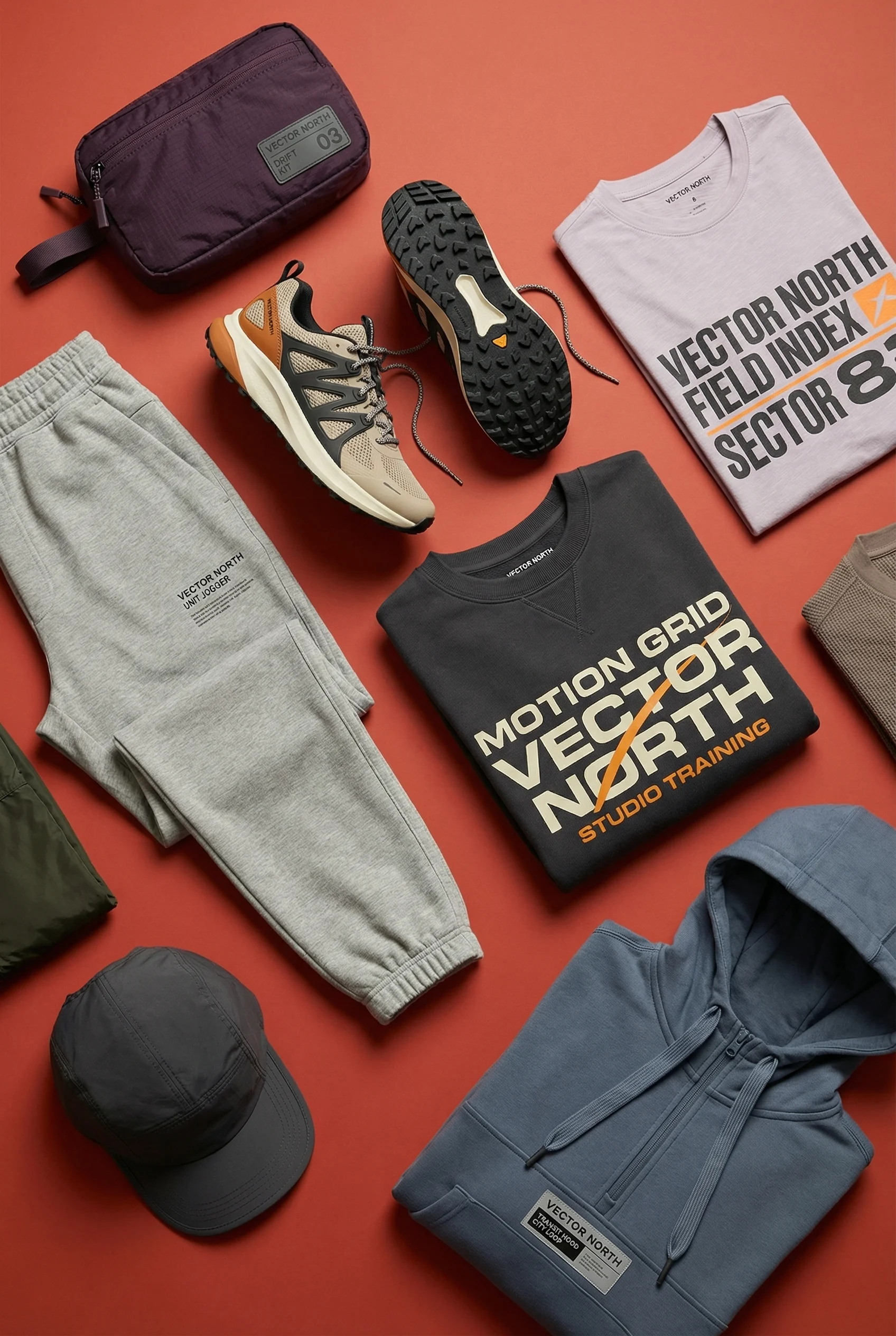 Athletic Flat Lay scene example for Apparel Product Photography Ideas
