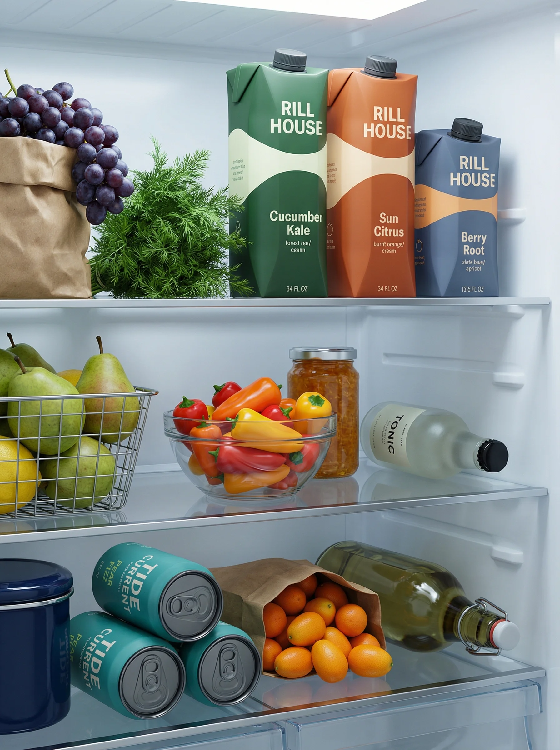 Juices in Fridge scene example for Beverage Product Photography Ideas