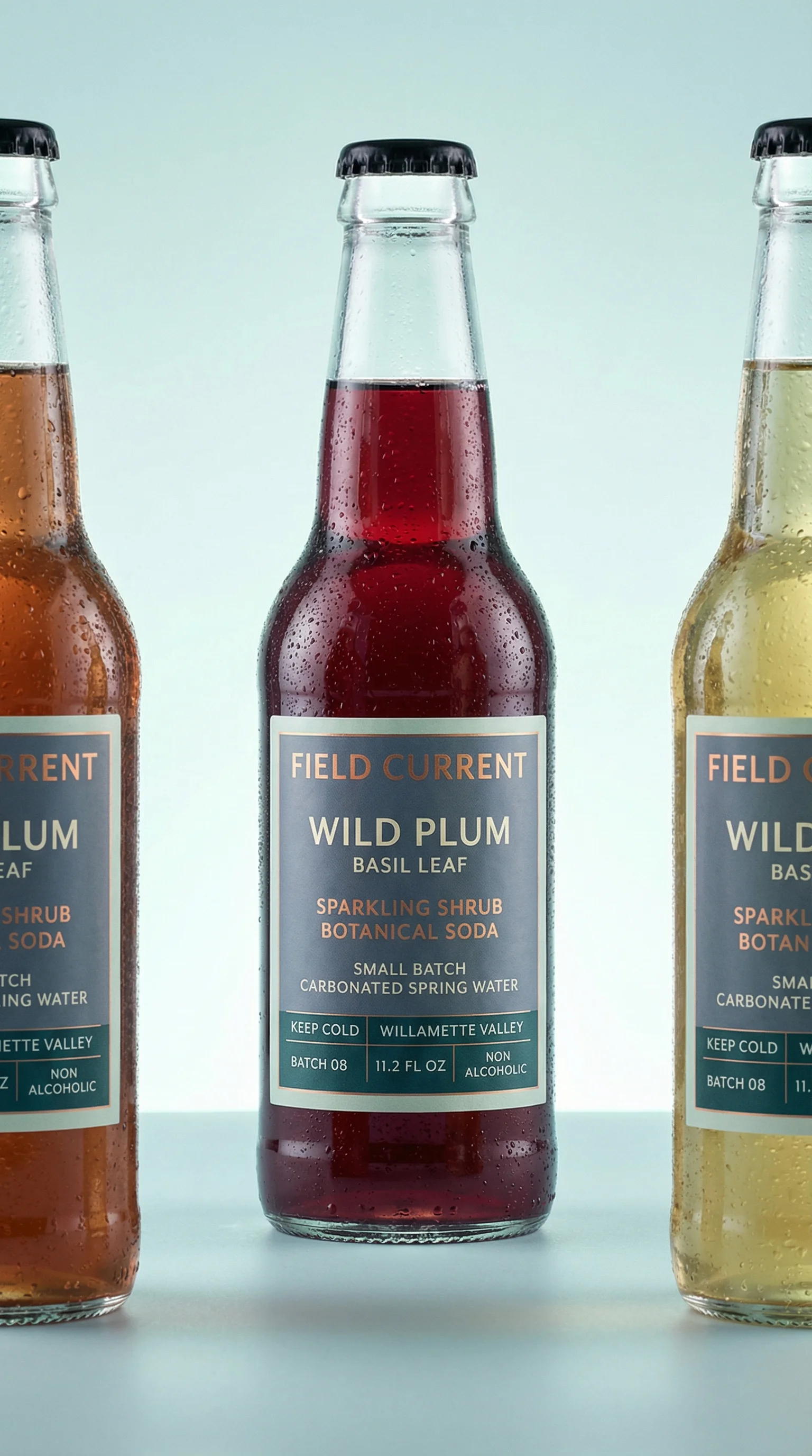 Chilled shrub soda trio for beverage product photography
