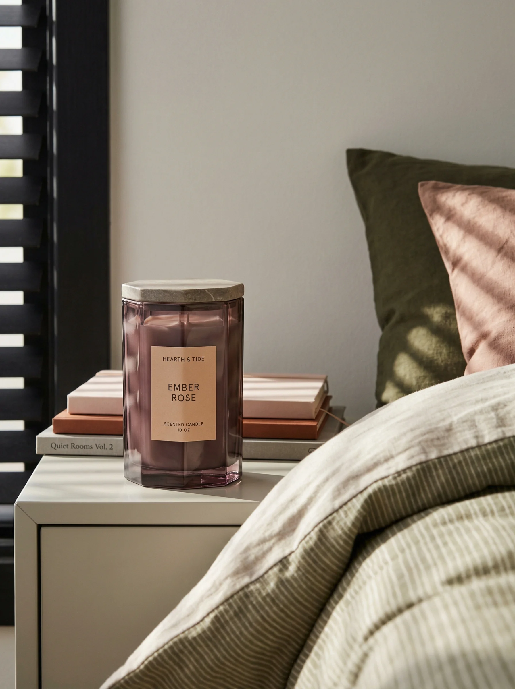 Bedroom Candle Still Life scene example for Candle Product Photography Ideas
