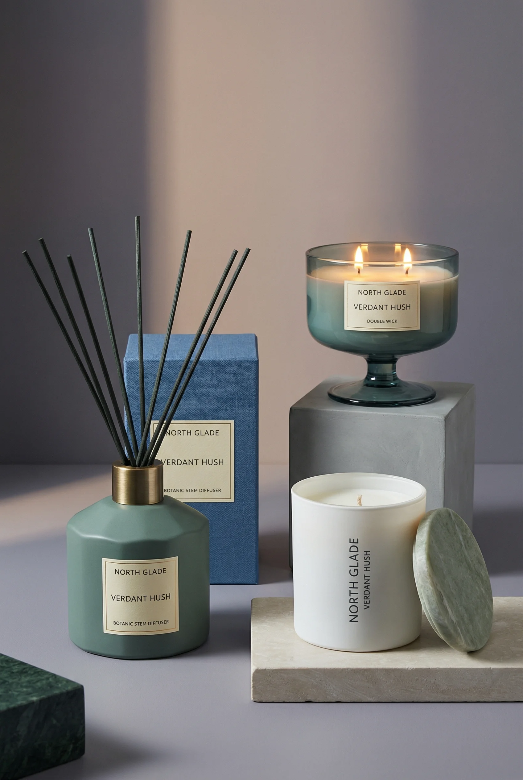 Candle collection vessel hero for ecommerce product photography