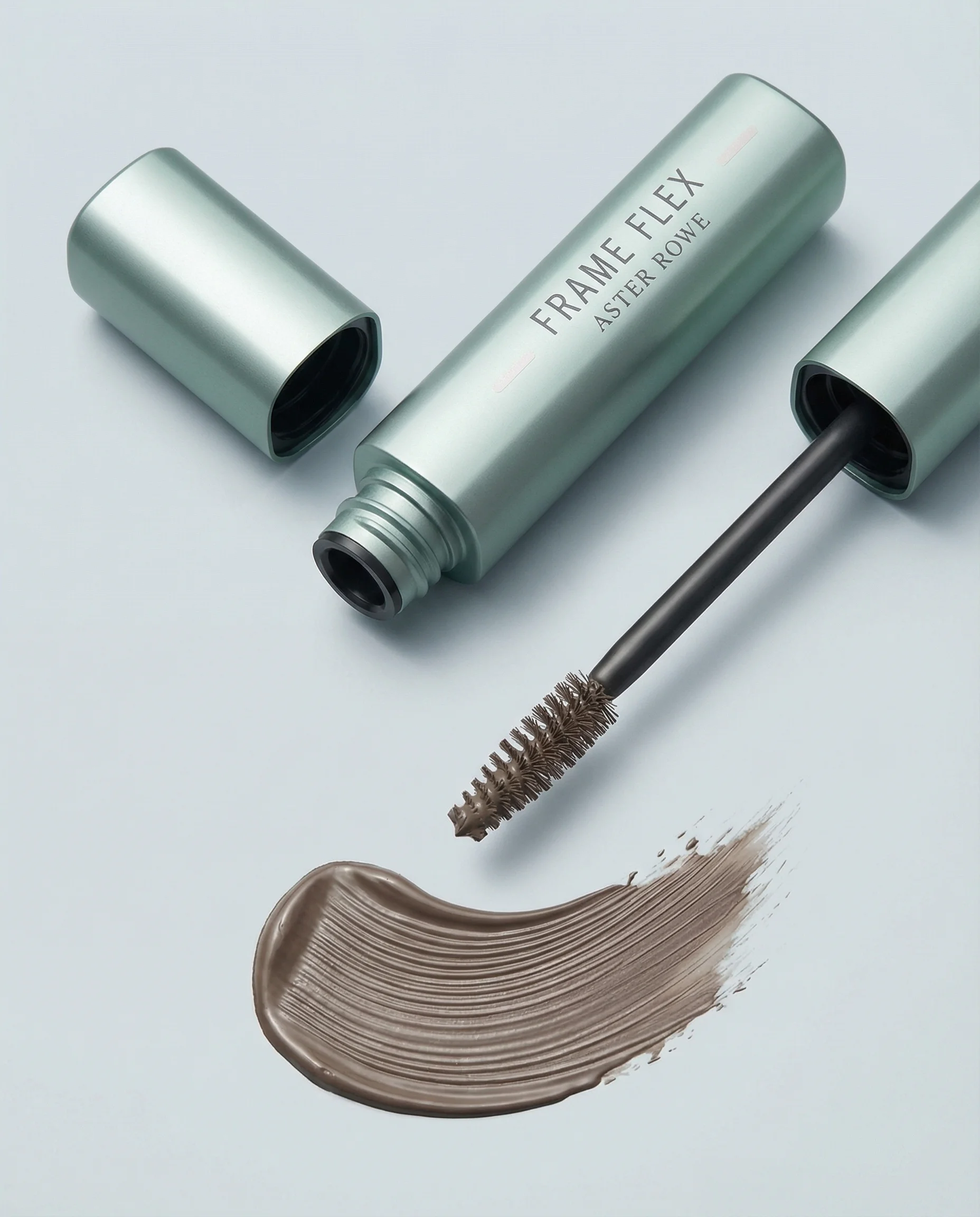 Macro product detail image of open brow gel packaging