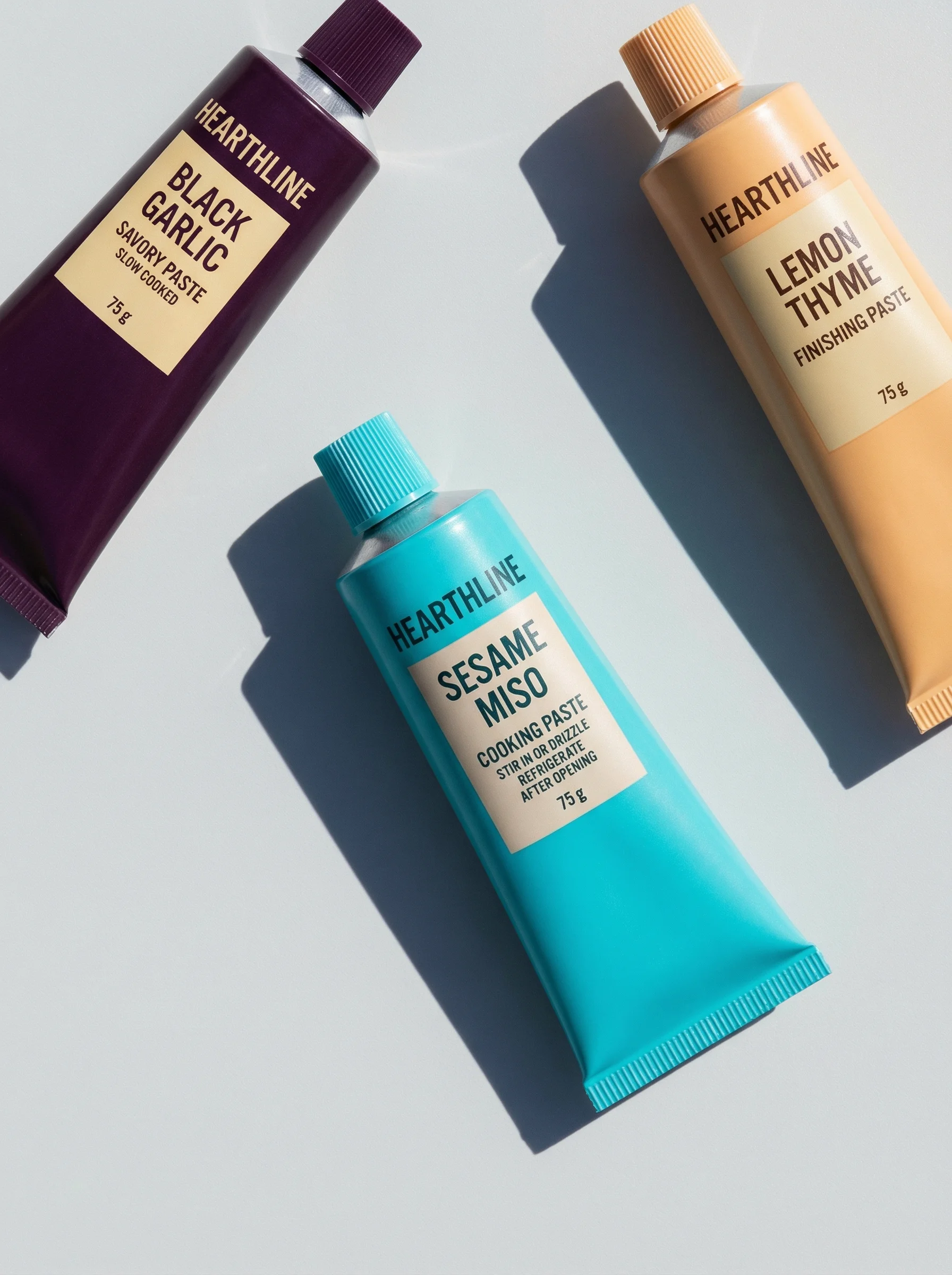 Colorful Paste Tube Trio scene example for Ecommerce Product Photography Shot List