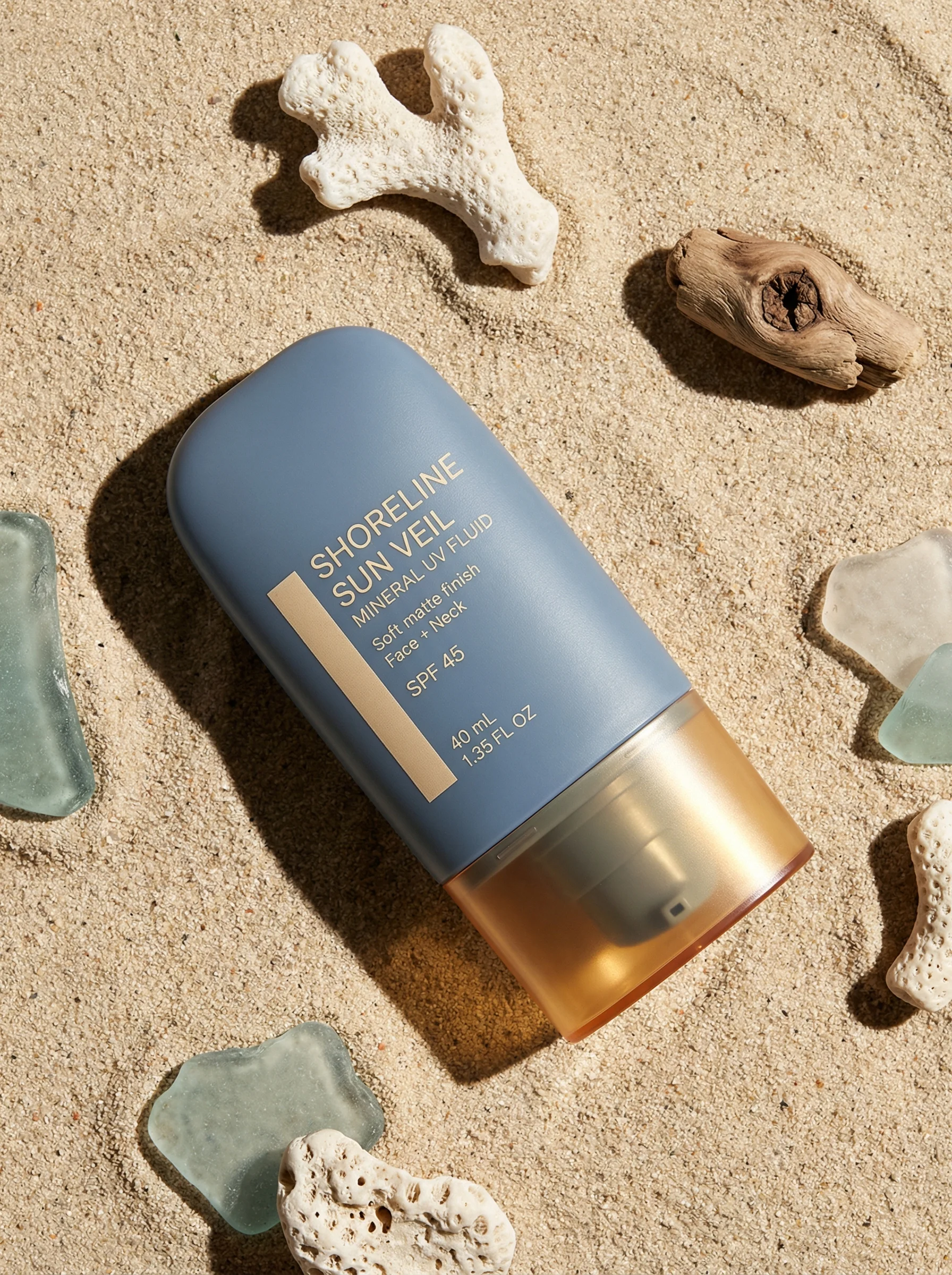 Beach Sunscreen Flat Lay scene example for Flat Lay Product Photography
