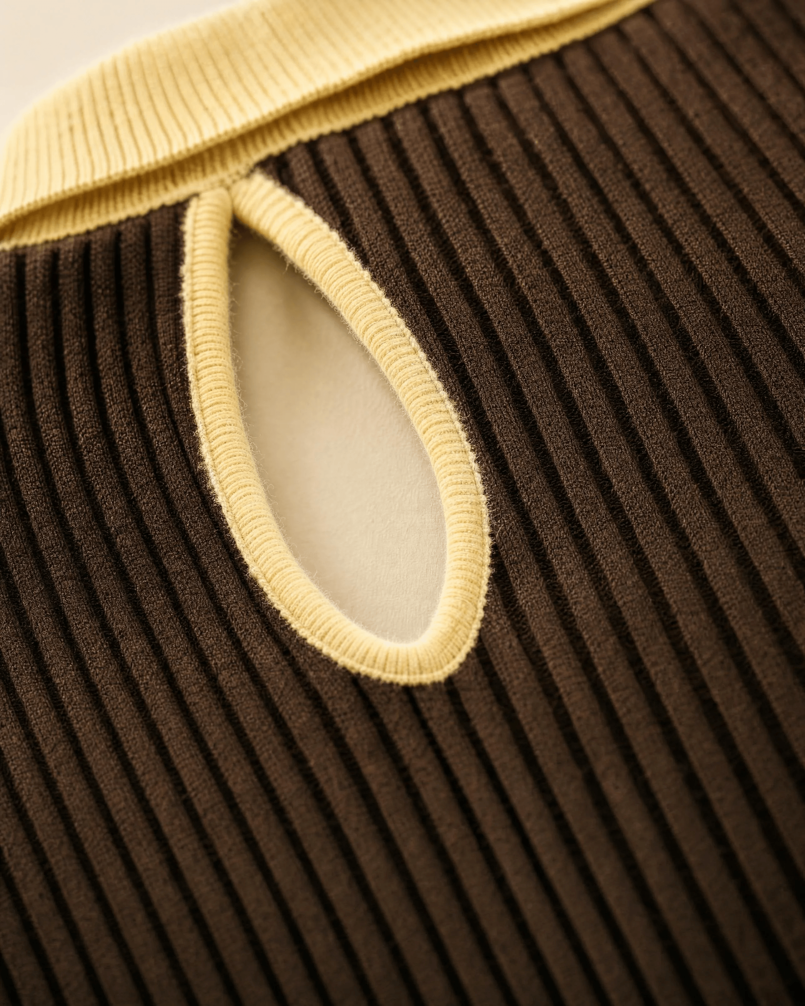 FONDA: A Second Colorway — Macro — the same rib, the same seams, in espresso brown