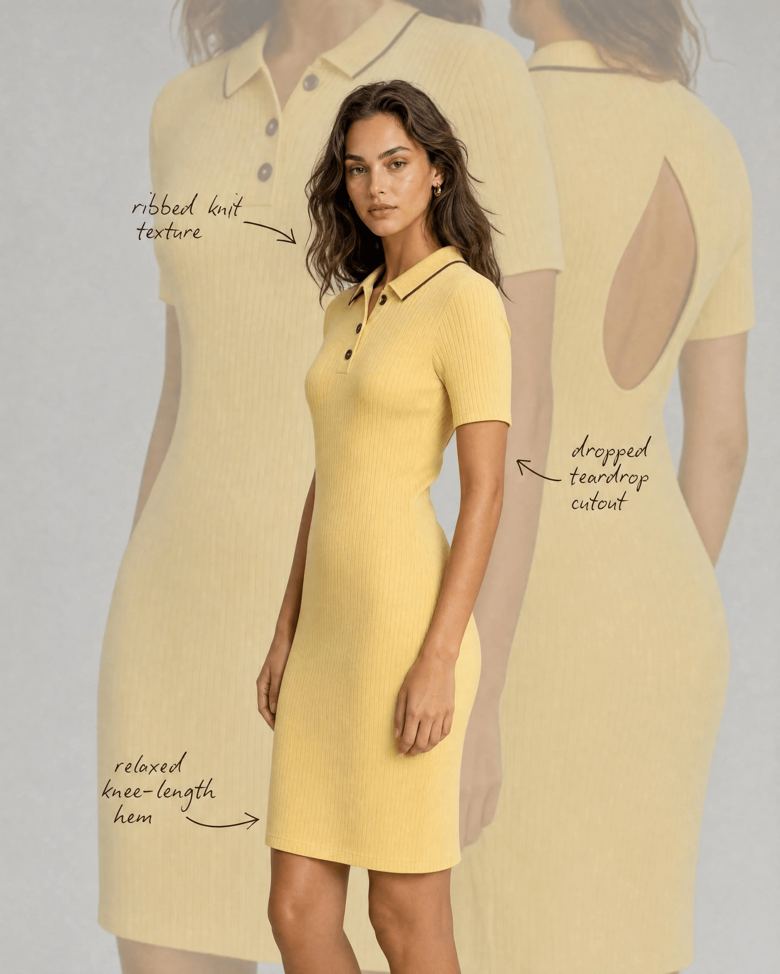 FONDA: The Construction, Explained — Annotated callouts — cutout, knit & hem