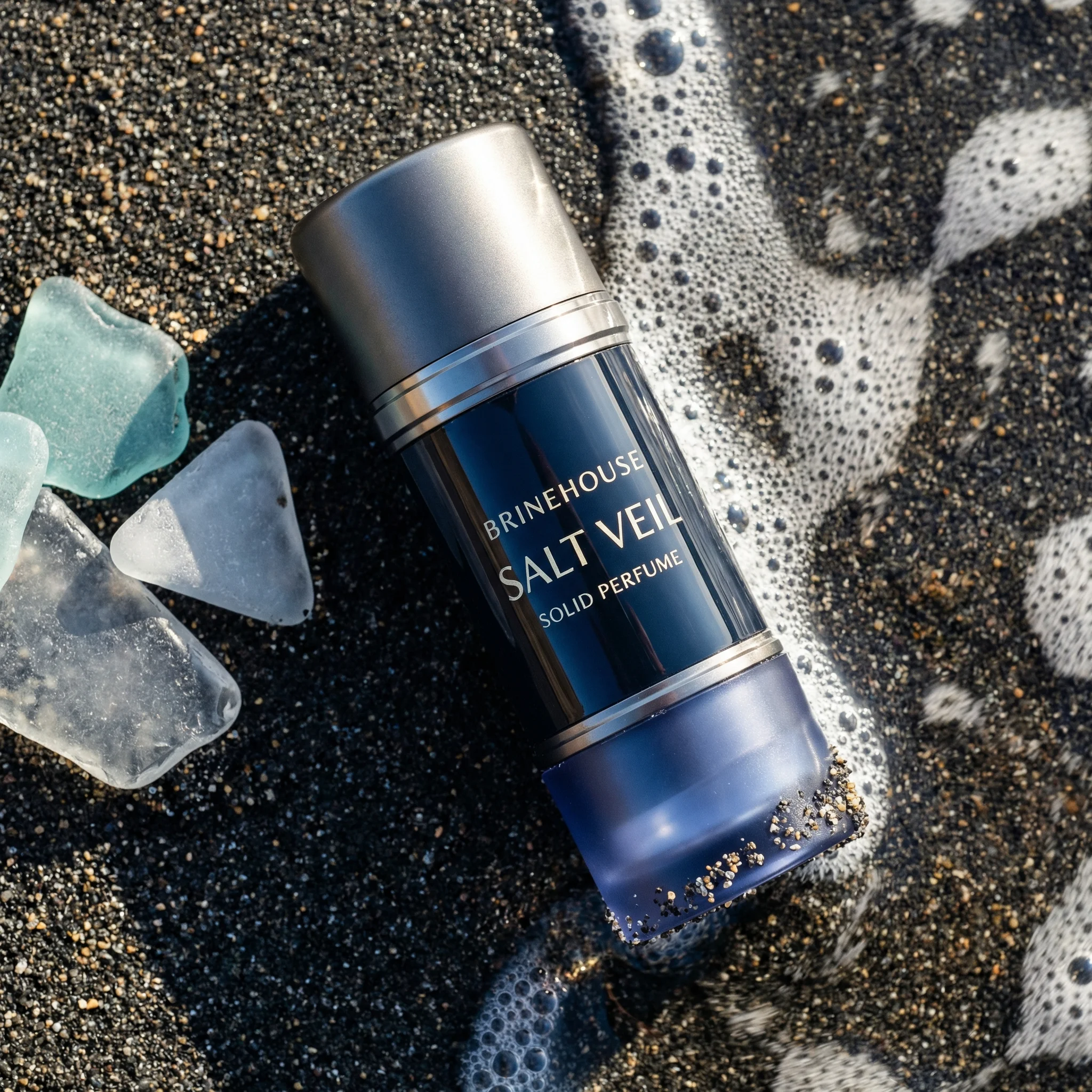 Shoreline Perfume Flatlay scene example for Fragrance Product Photography Ideas