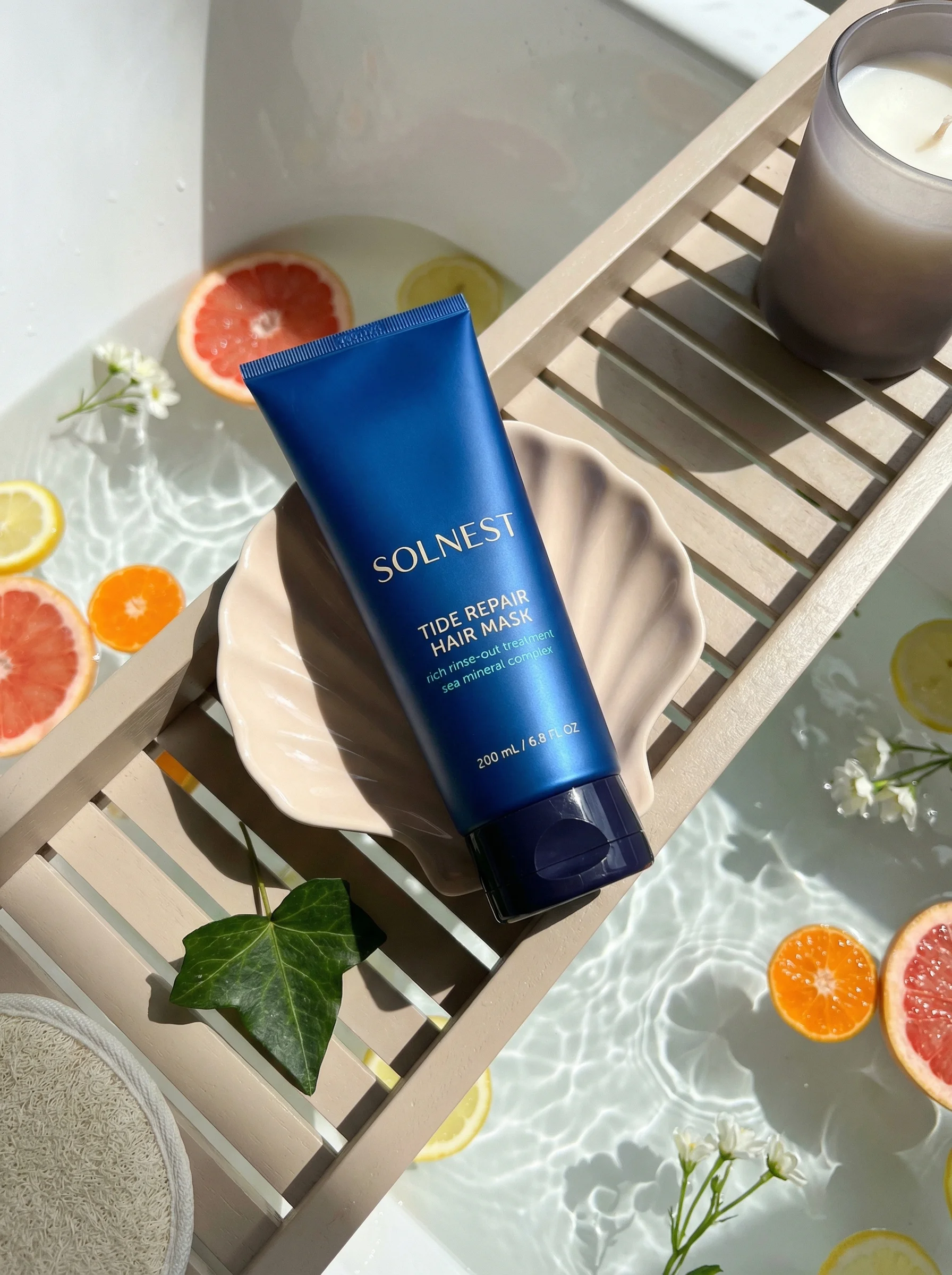 Sunlit Bath Caddy scene example for Haircare Product Photography Ideas