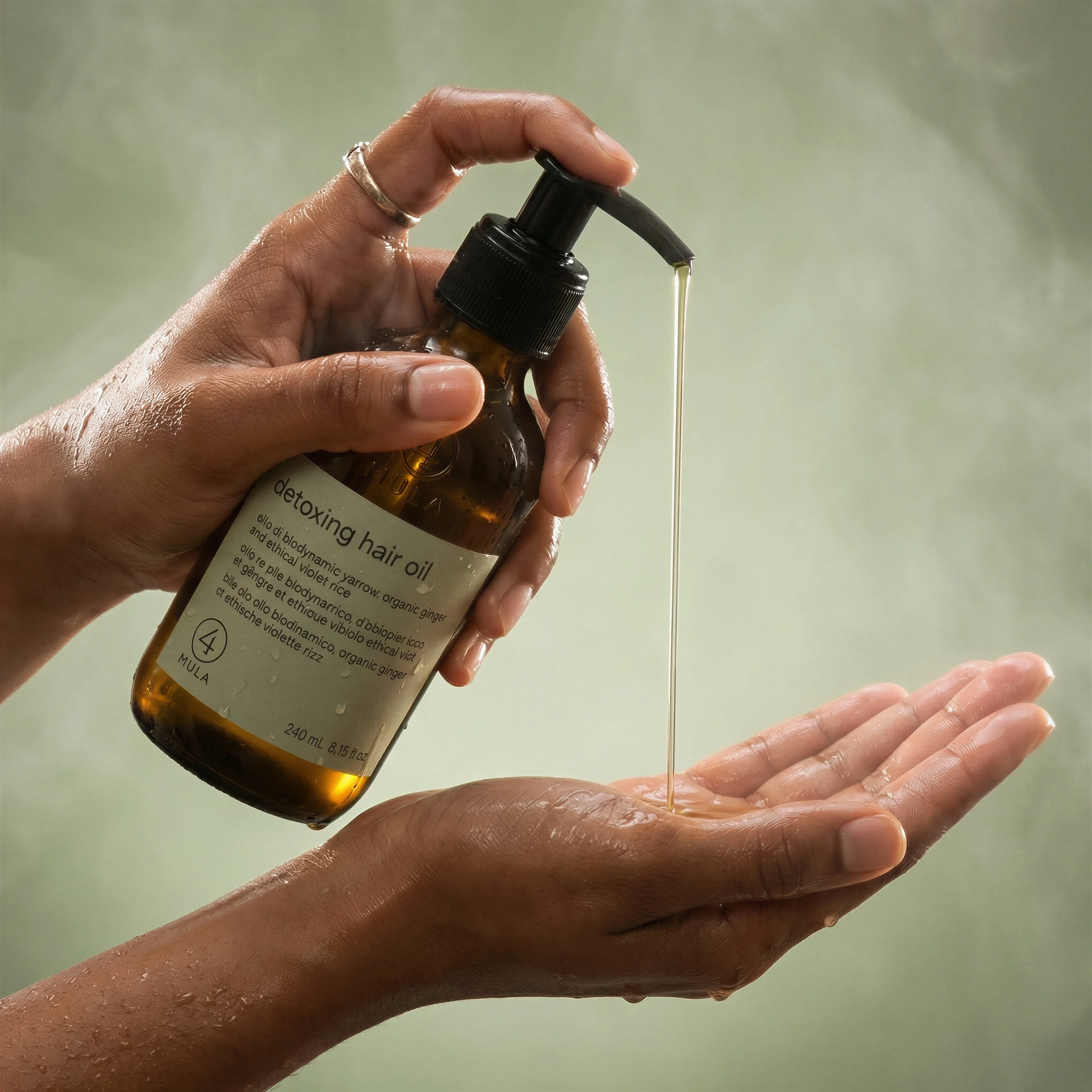 Hair Oil Application scene example for Haircare Product Photography Ideas