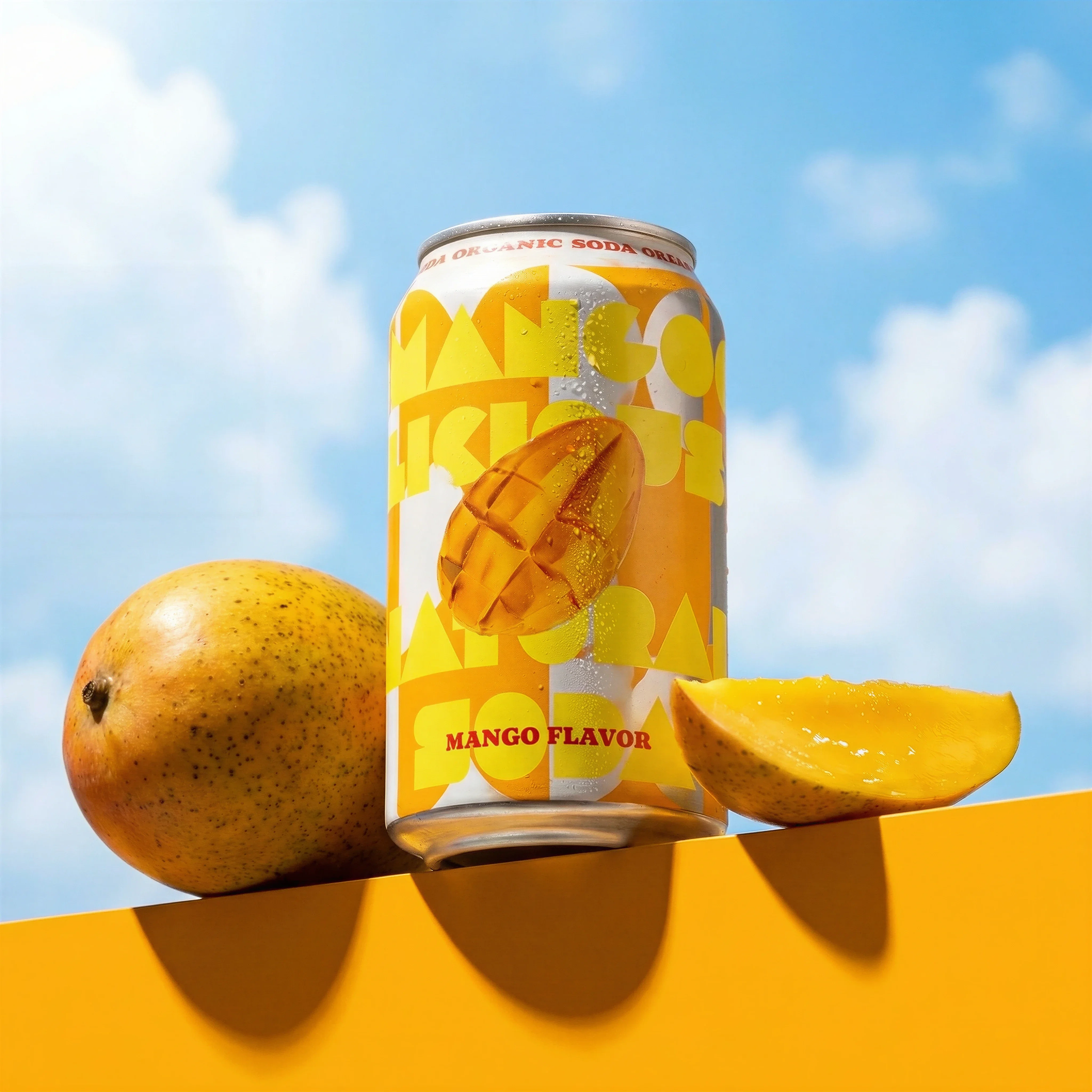 Mango Soda Outdoors scene example for How to Keep Products Consistent in AI Images