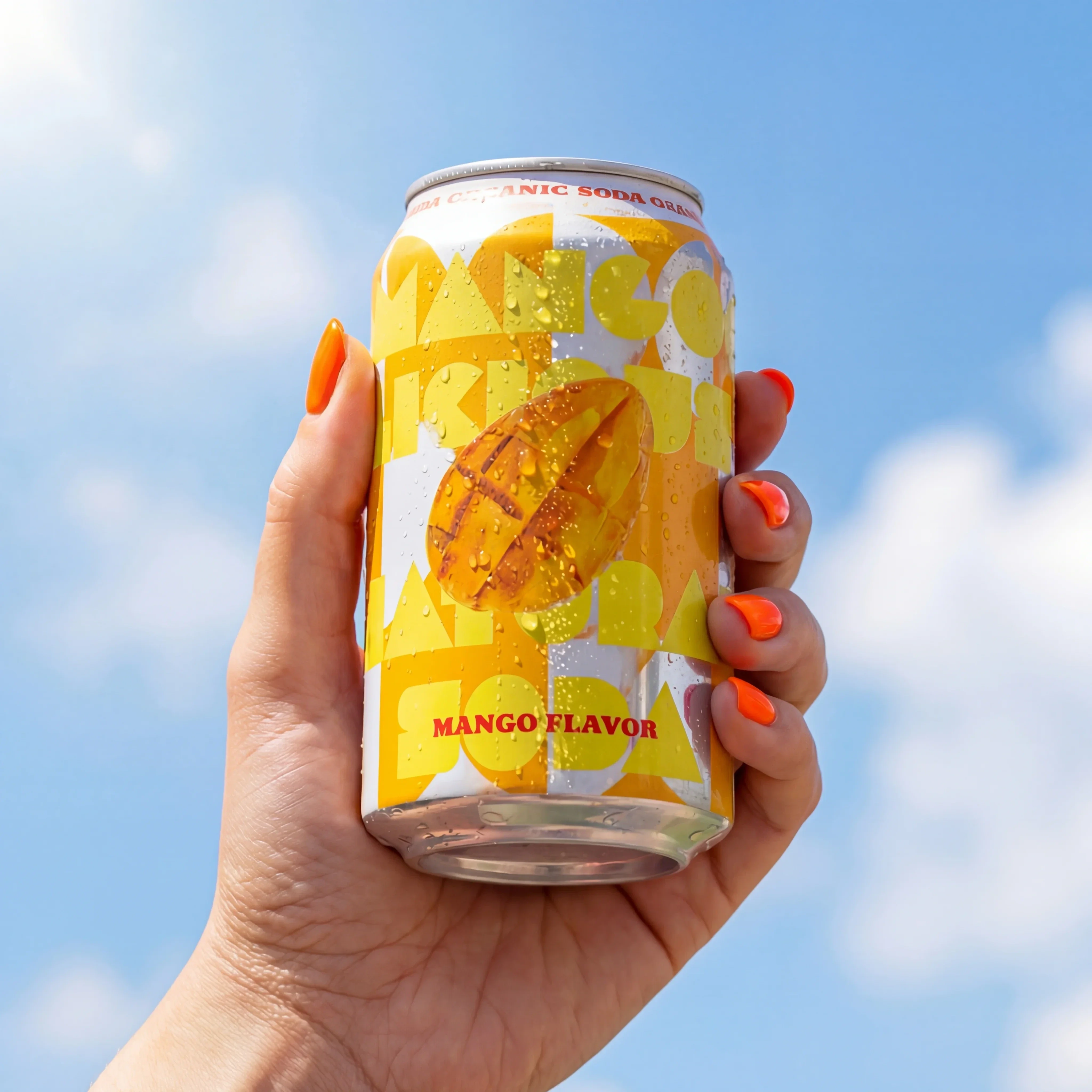 Mango Soda Outdoors scene example for How to Keep Products Consistent in AI Images