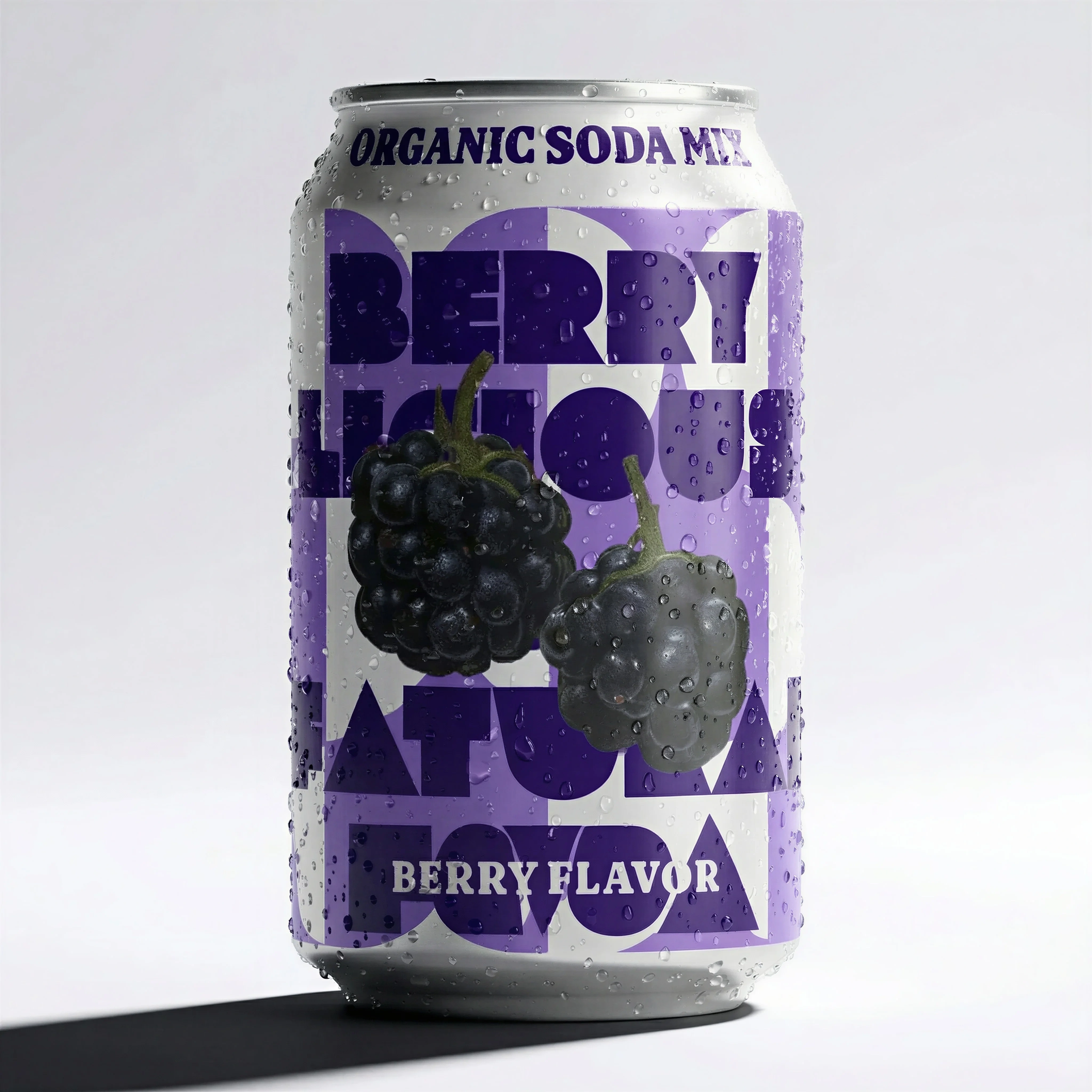 Berry Soda Can scene example for How to Keep Products Consistent in AI Images