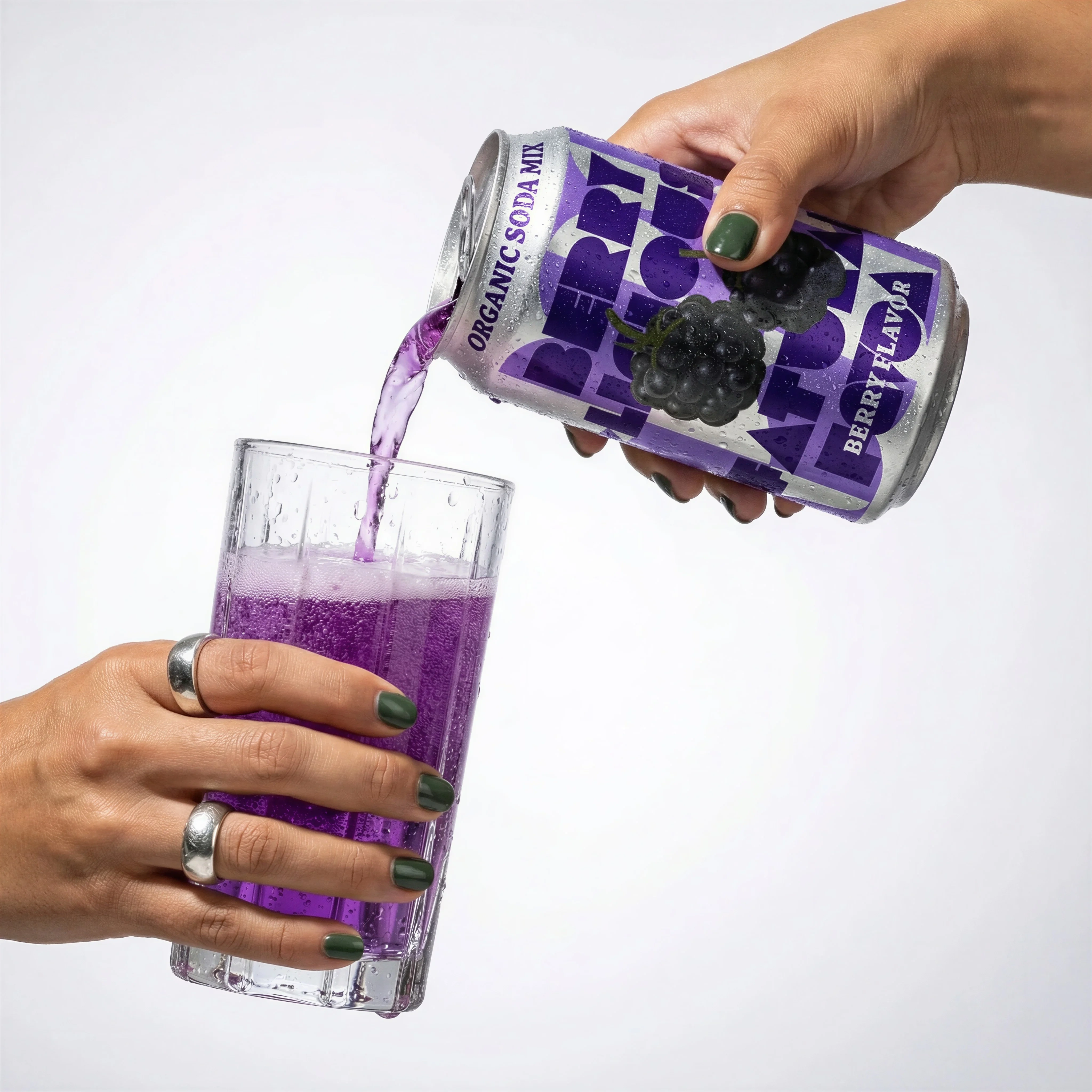Berry Soda Pour scene example for How to Keep Products Consistent in AI Images