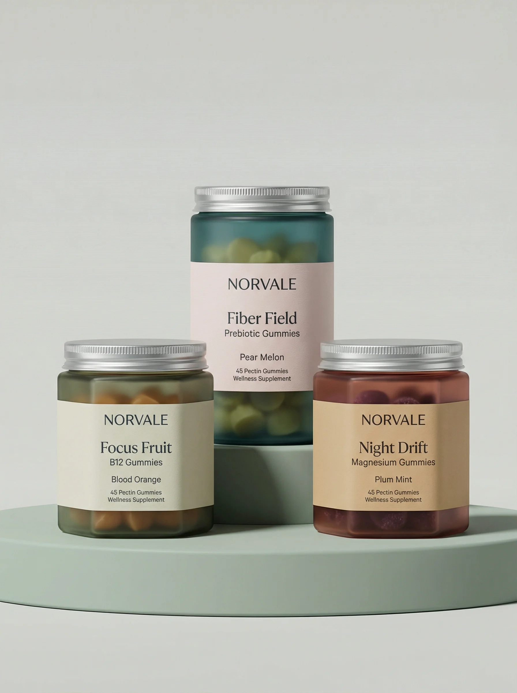 Muted Gummy Supplement Trio scene example for How to Scale Ecommerce Creative Production