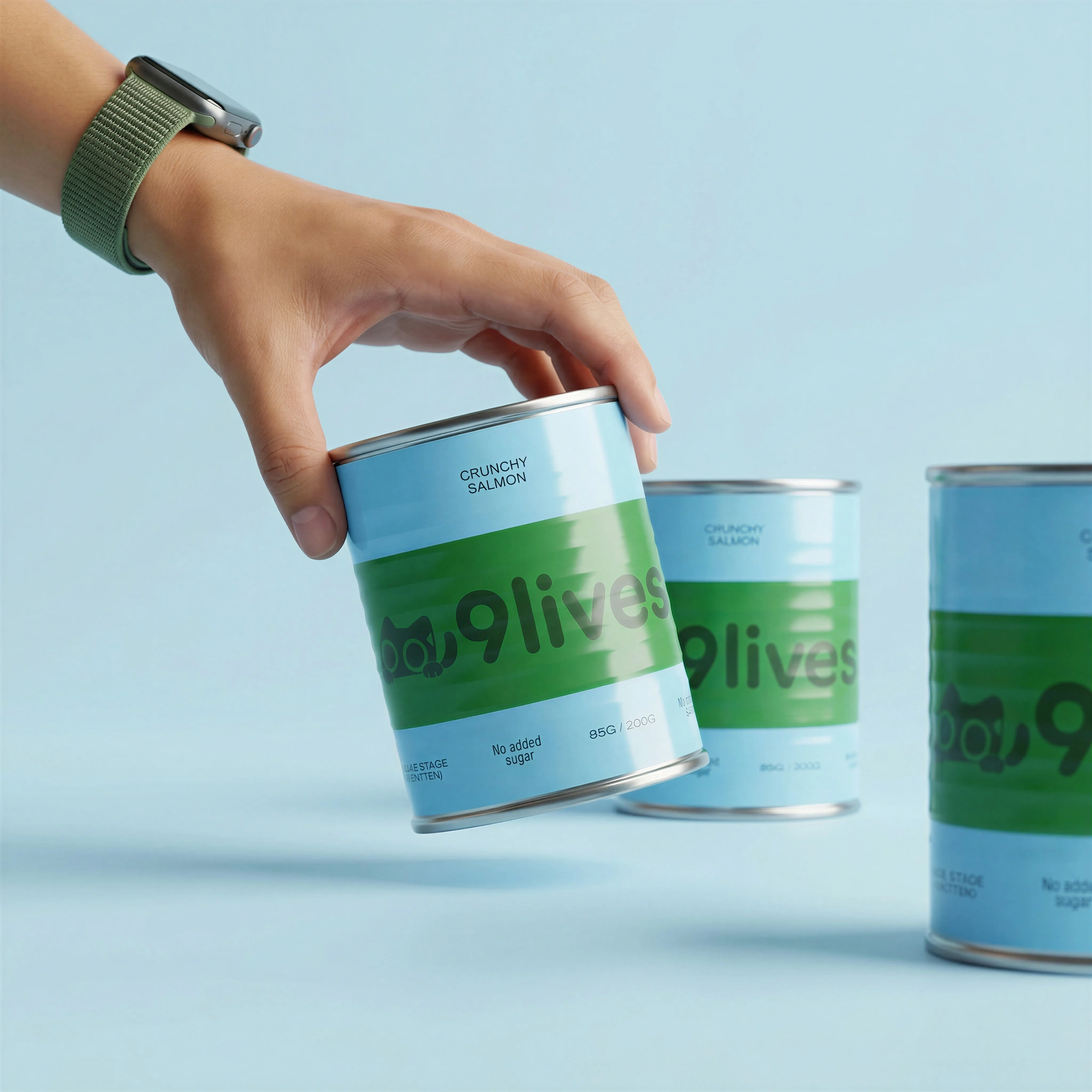 Hand Holding Cat Food Can scene example for How to Turn Product Photos into Lifestyle Images