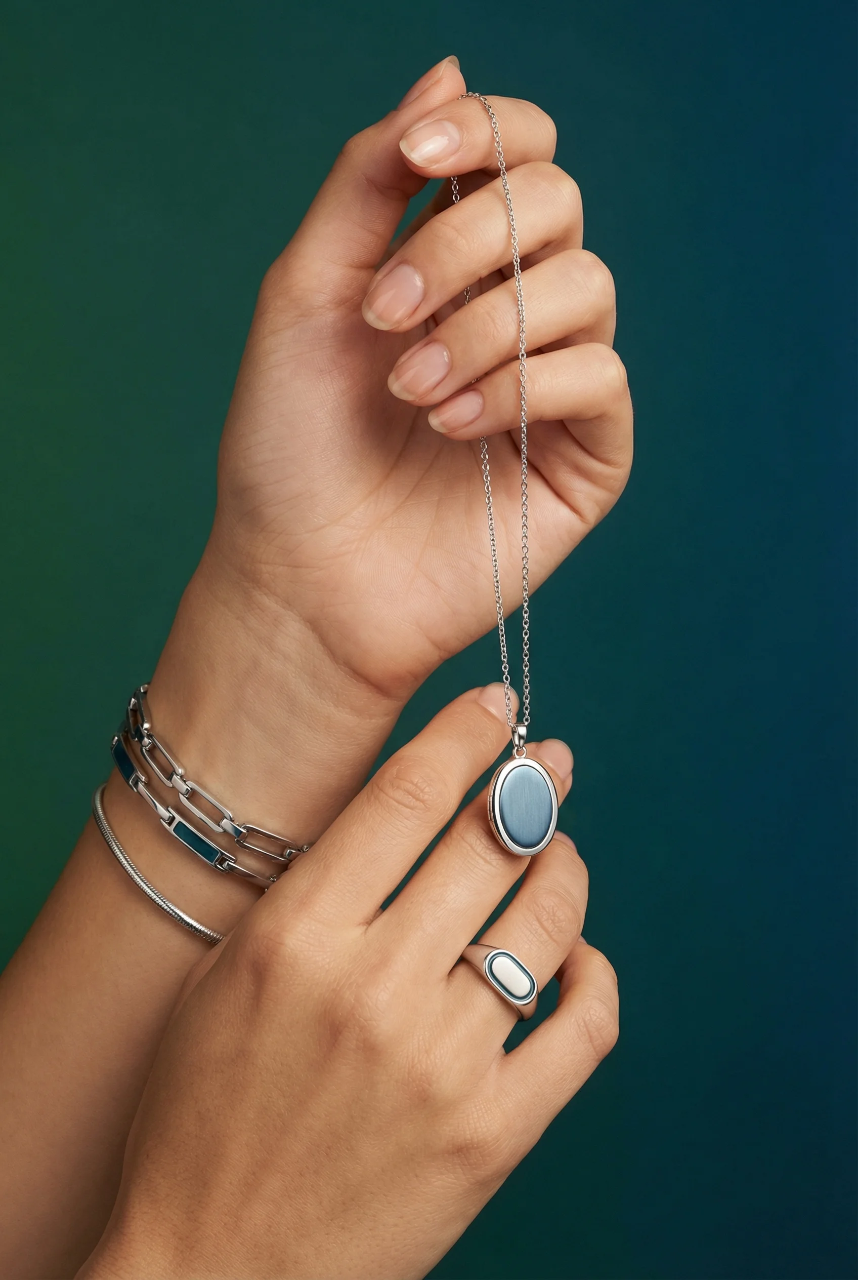 Silver Jewelry Hands scene example for Jewellery Product Photography Ideas