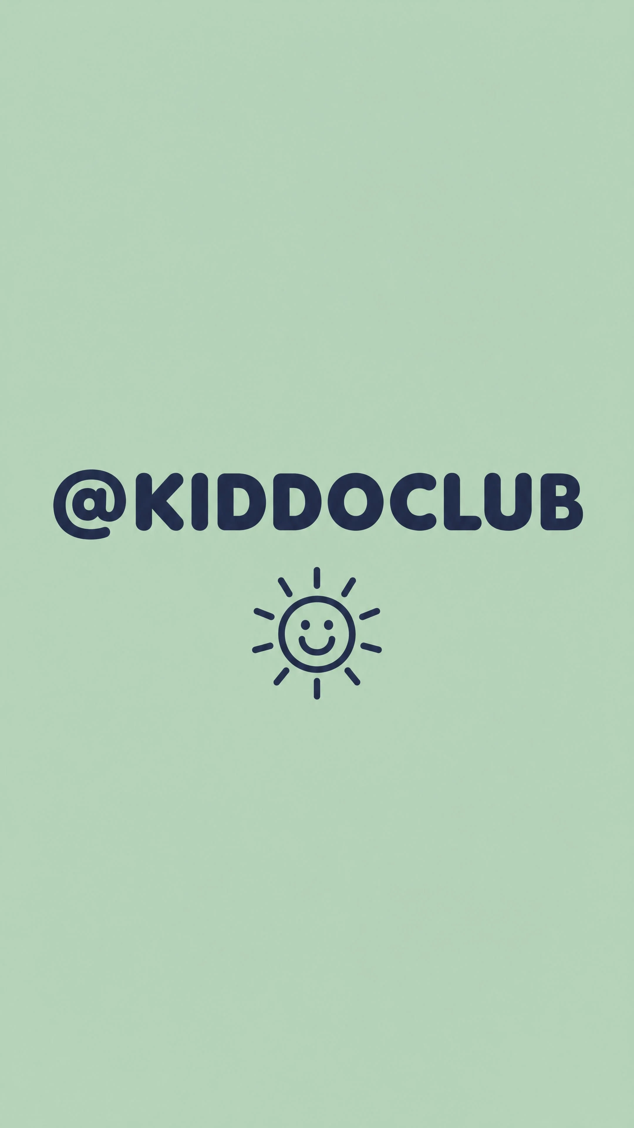 A mint social outro card featuring the exact @KIDDOCLUB handle and sun-face icon.