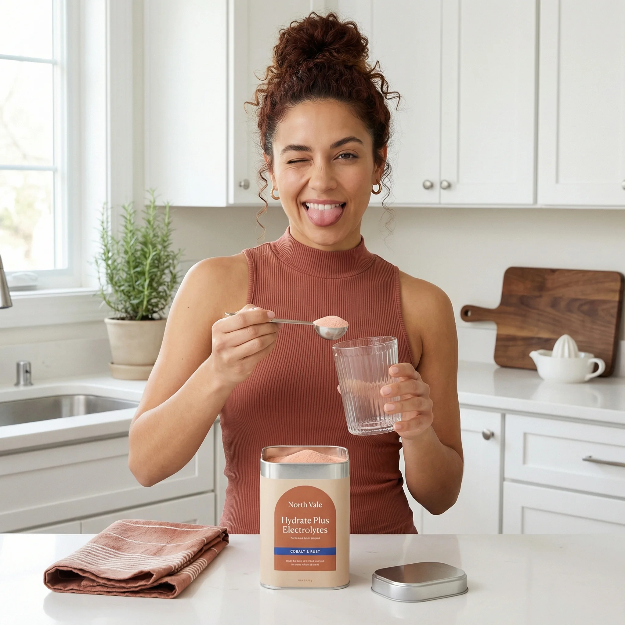 Playful Kitchen Hydration scene example for Lifestyle Product Photography