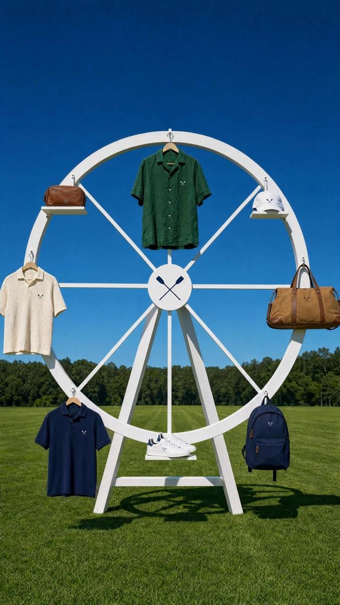 Eight MARLOW products mounted around a white ferris wheel on a green polo field