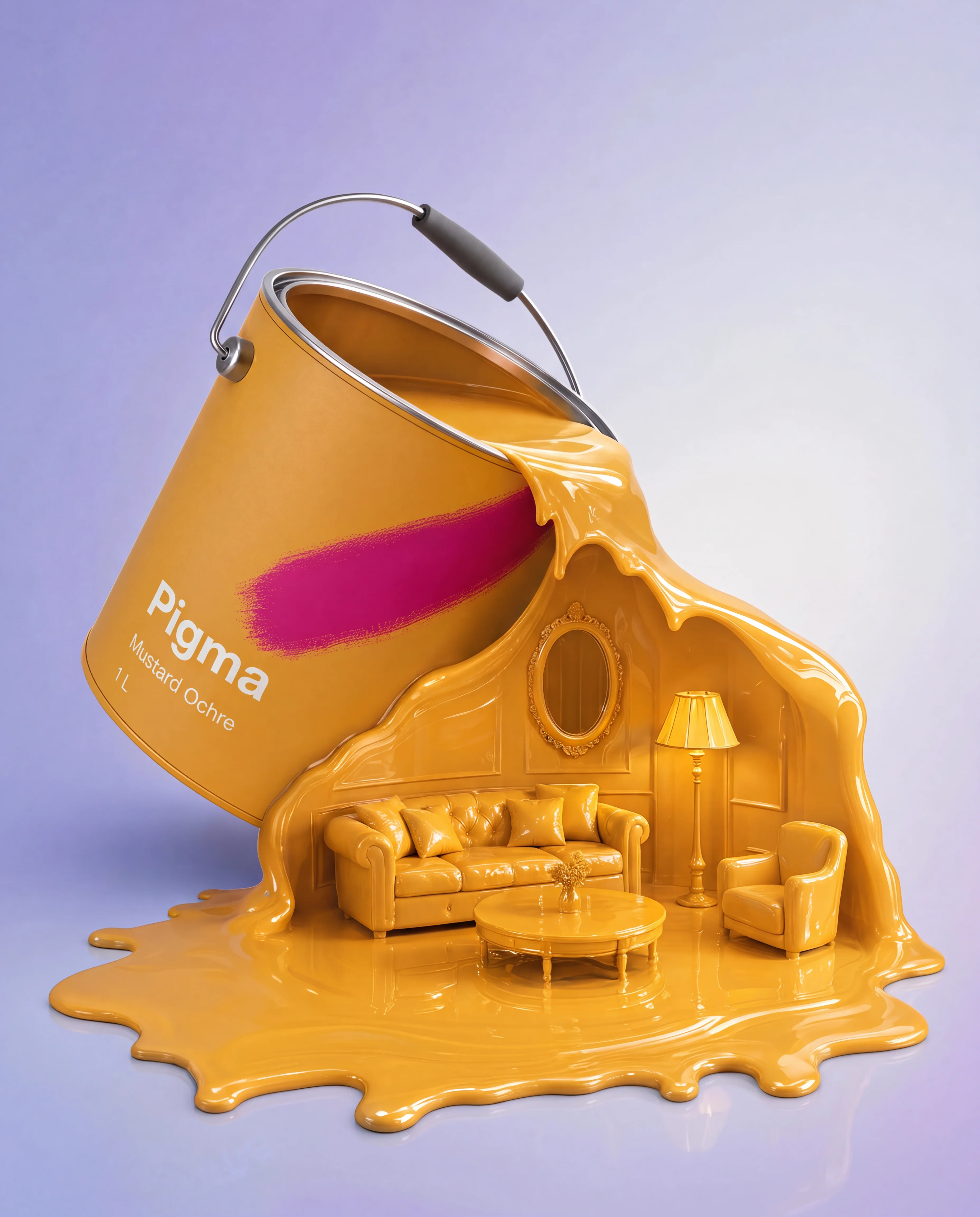 PIGMA mustard paint can pouring an opulent miniature room