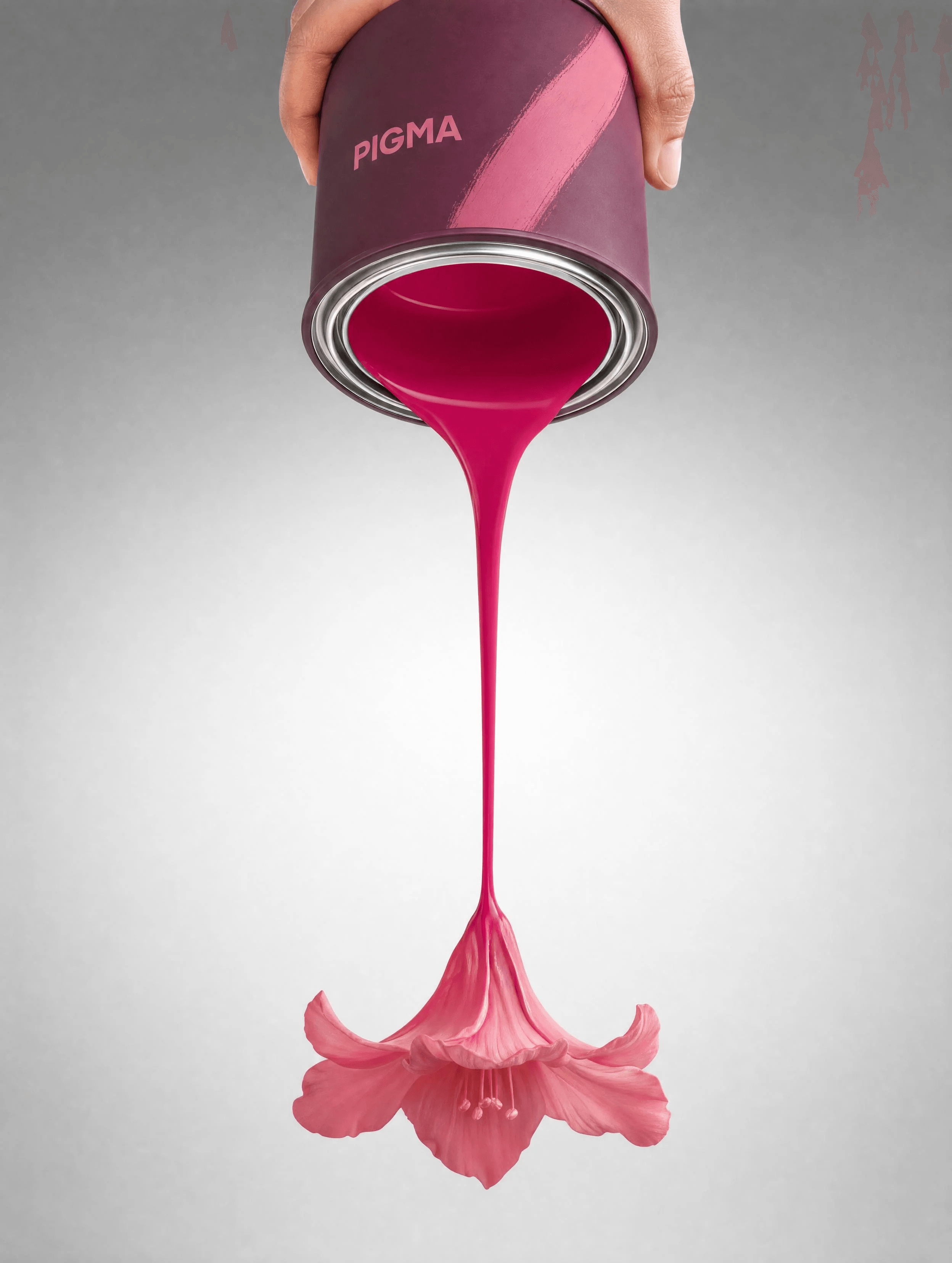 PIGMA paint stream blooming into a dusty-rose flower