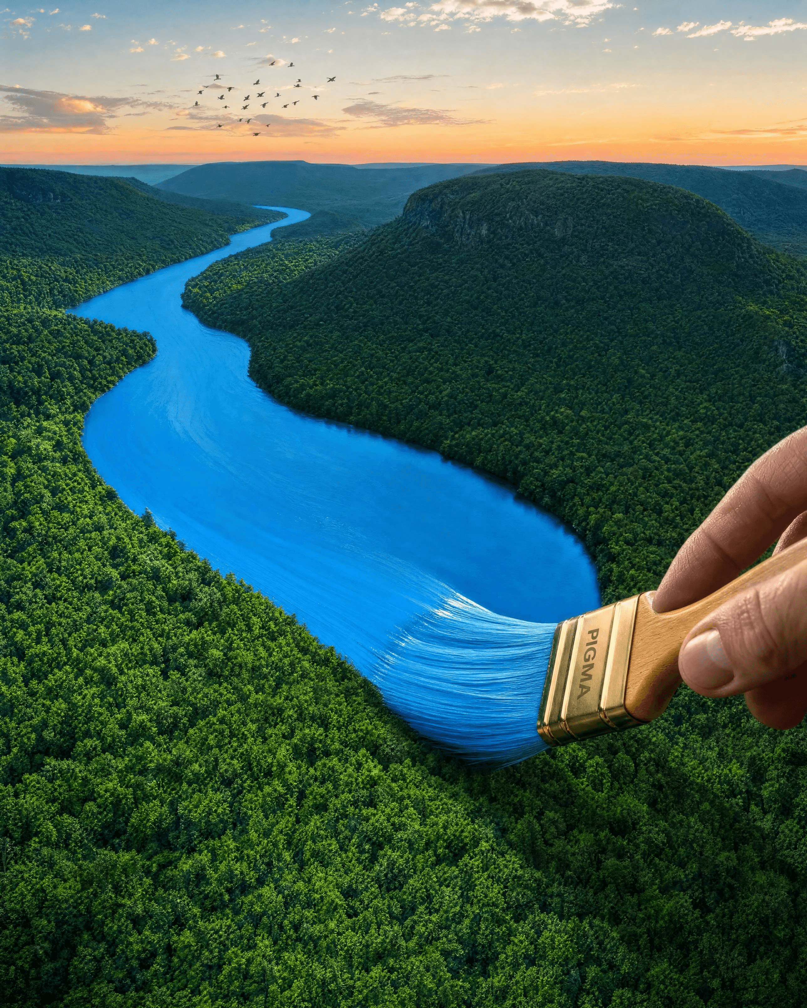 PIGMA paintbrush repainting a winding river mint teal