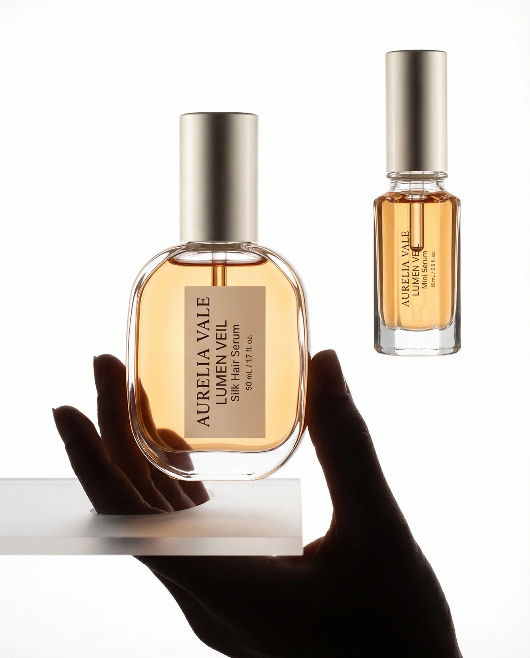 Backlit Serum Presentation scene example for Product-in-Hand Photography