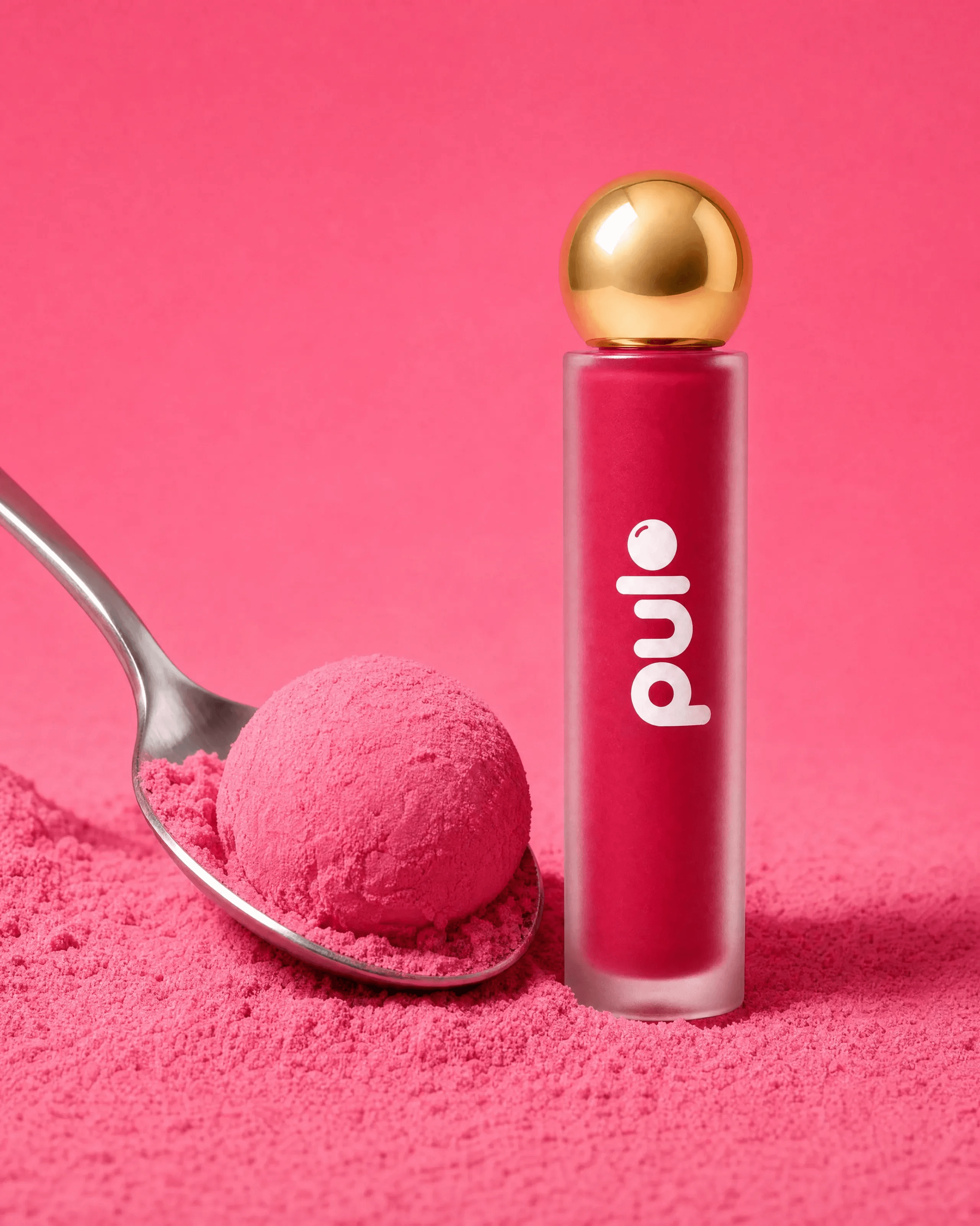 PULP: The Scoop — Spoon lifting pigment-fine powder off a matching backdrop