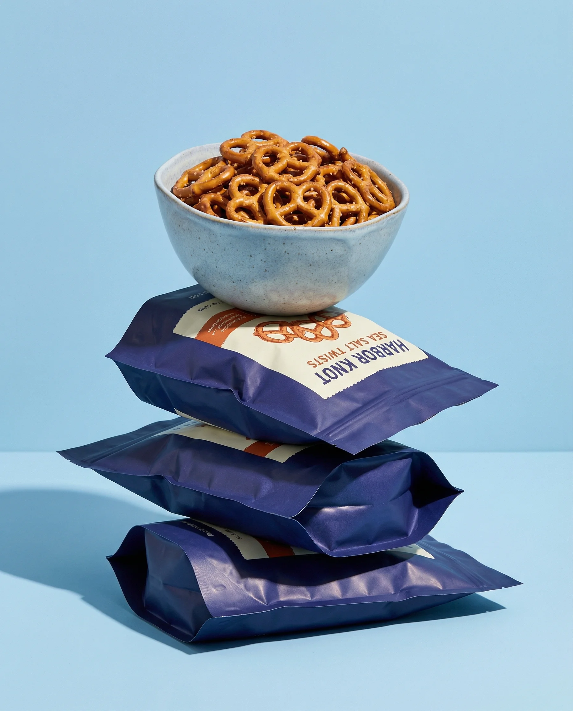 Pretzel Tower Still Life scene example for Snack Product Photography Ideas