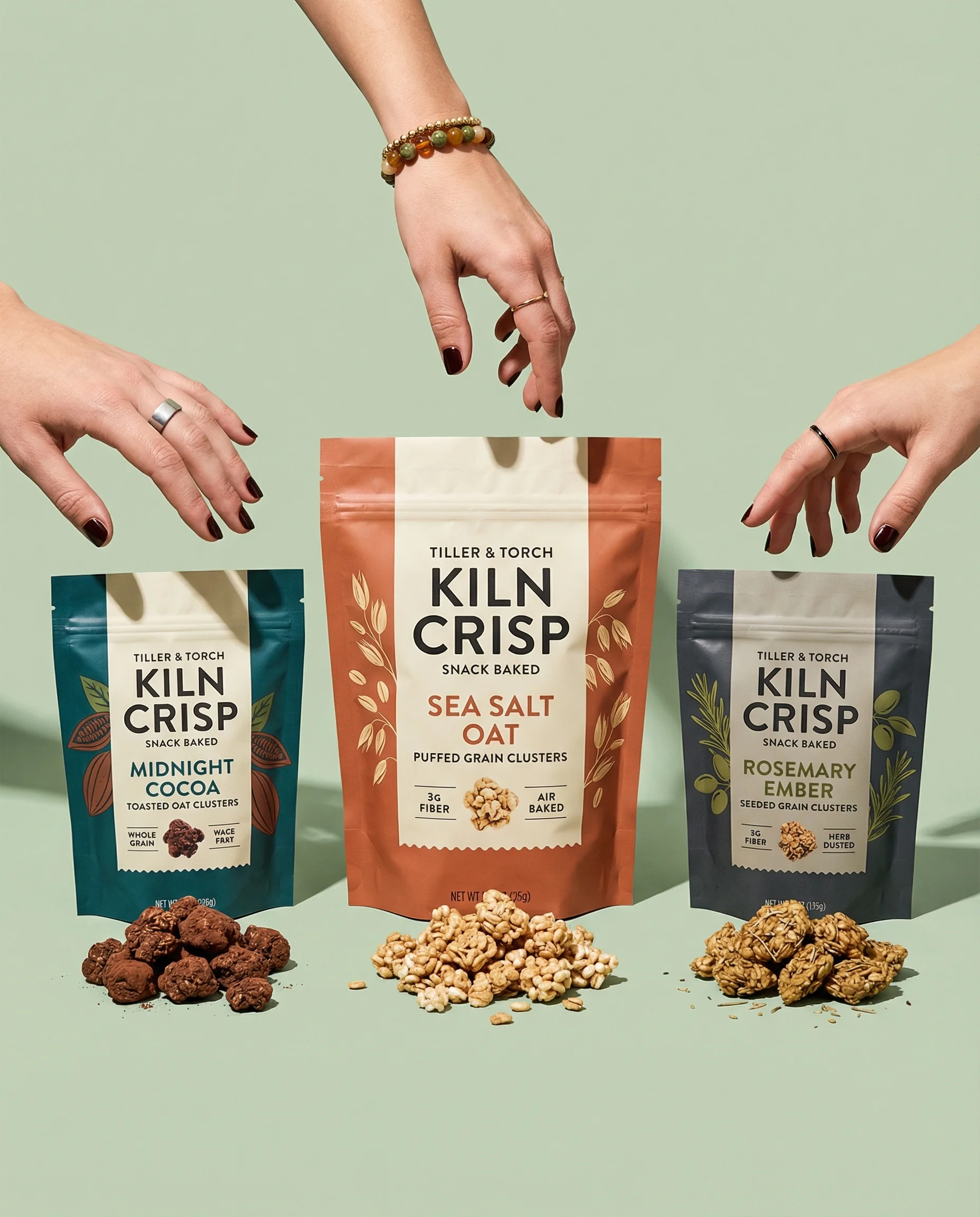 Artisan Snack Trio public scene for Snack Product Photography Ideas