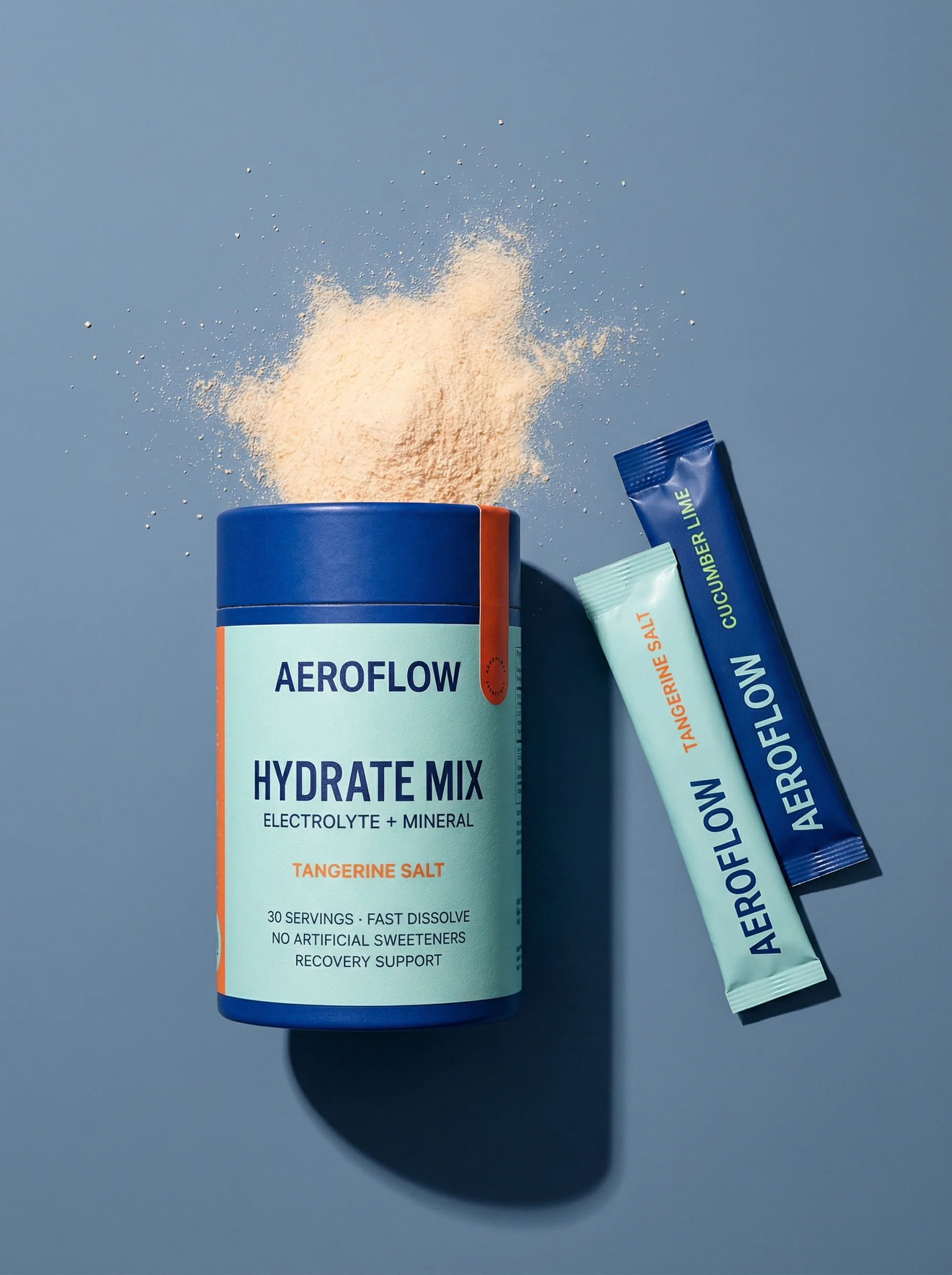 Electrolyte Mix Flat Lay scene example for Supplement Product Photography Ideas