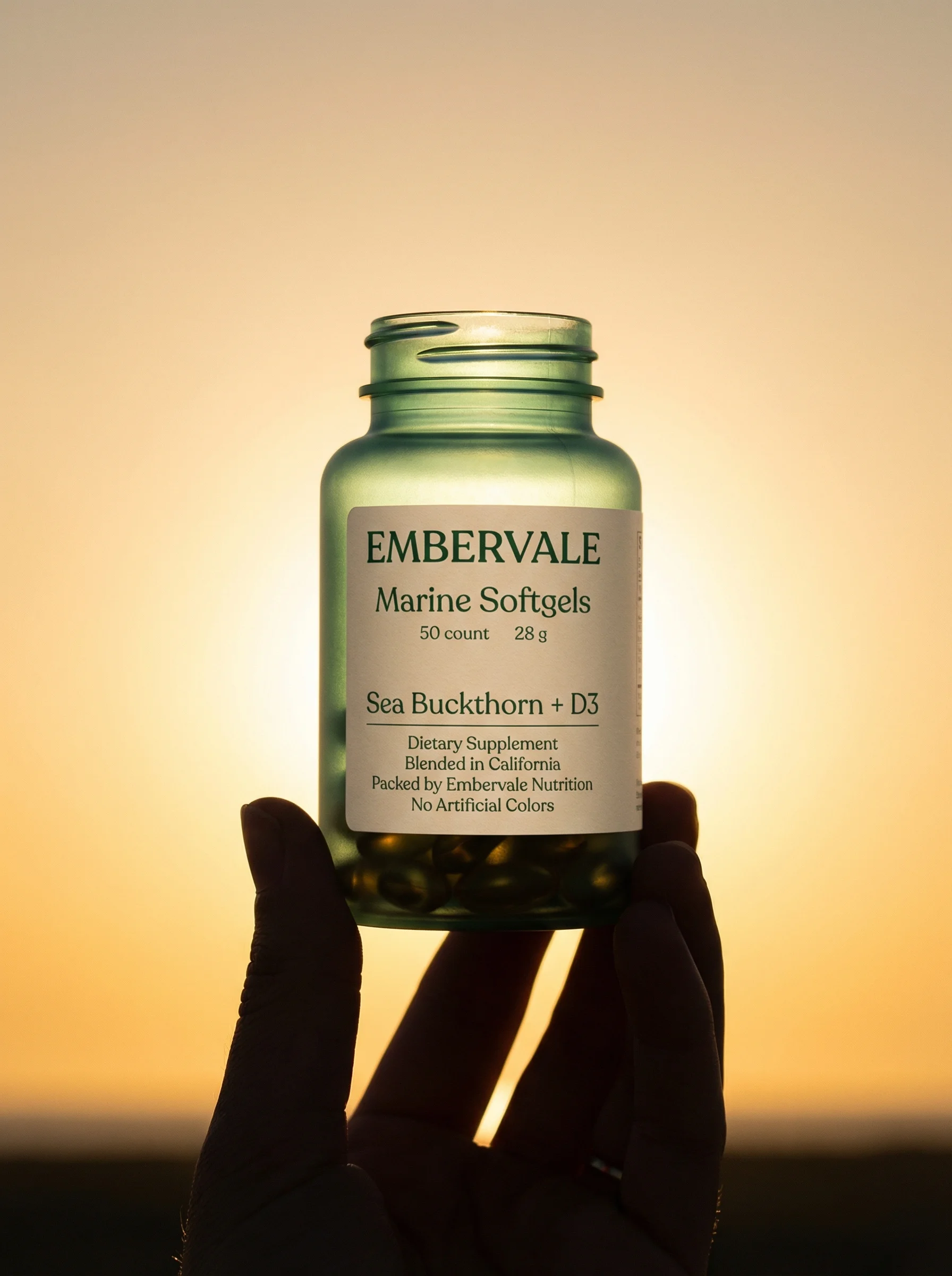 Sunlit Softgel Bottle scene example for Supplement Product Photography Ideas