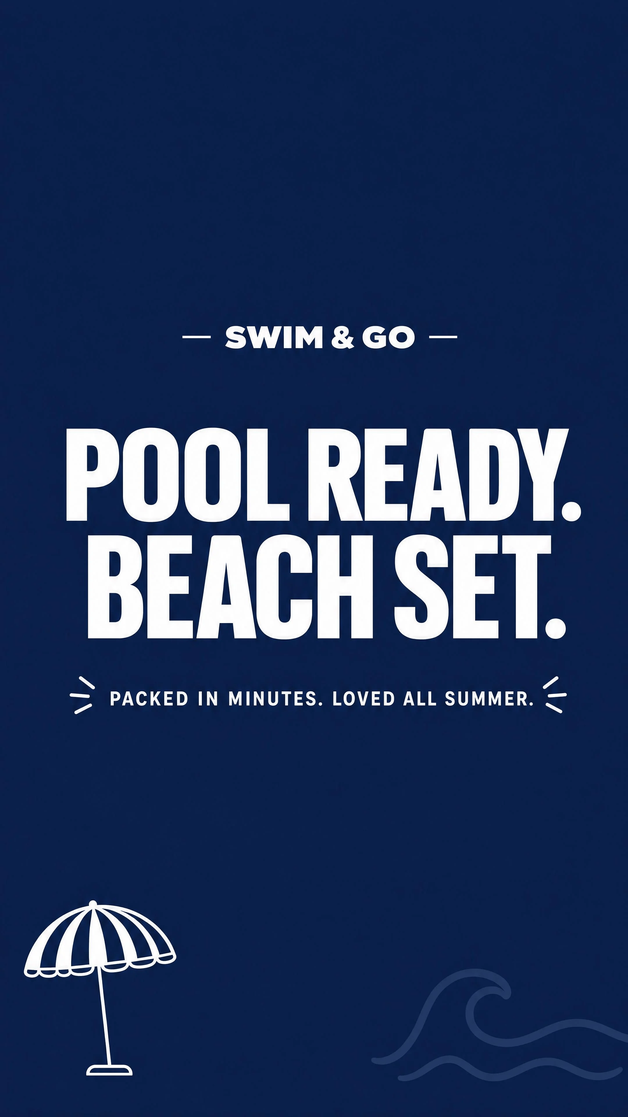 Navy SWIM & GO Pool Ready Beach Set brand statement card