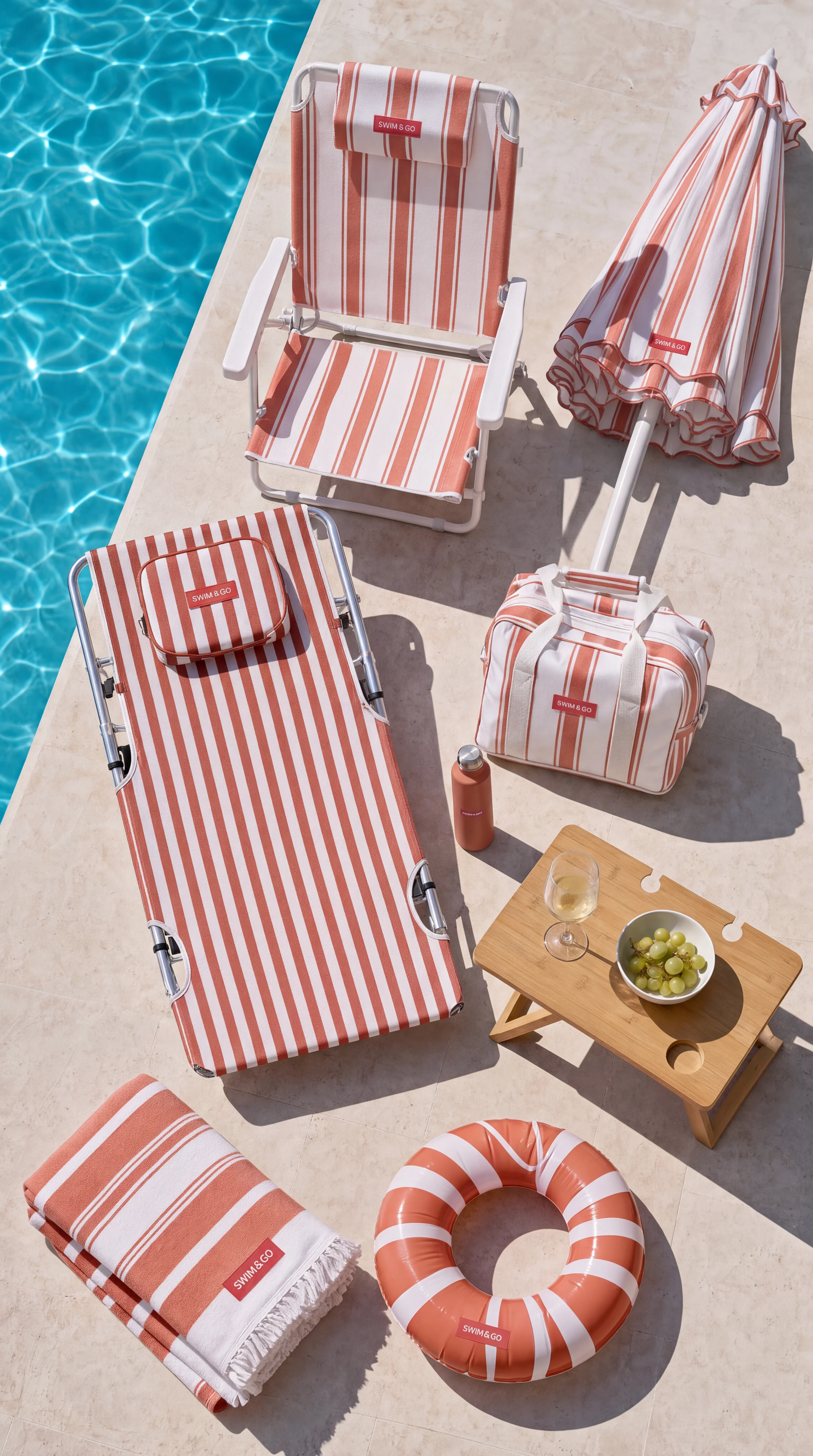Terracotta SWIM & GO accessories in the delivered overhead colourway