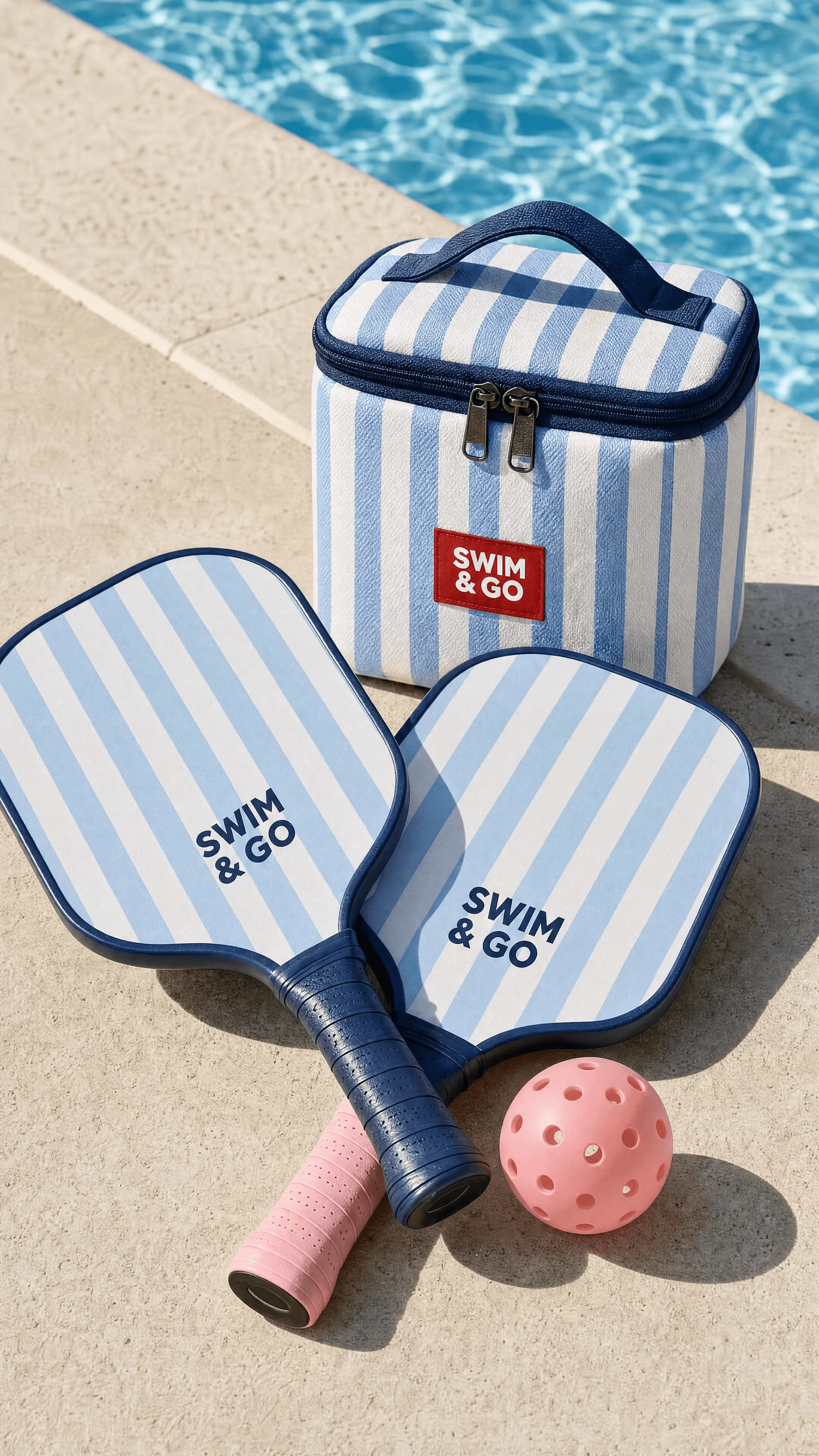 SWIM & GO pickleball paddles, ball, and mini cooler