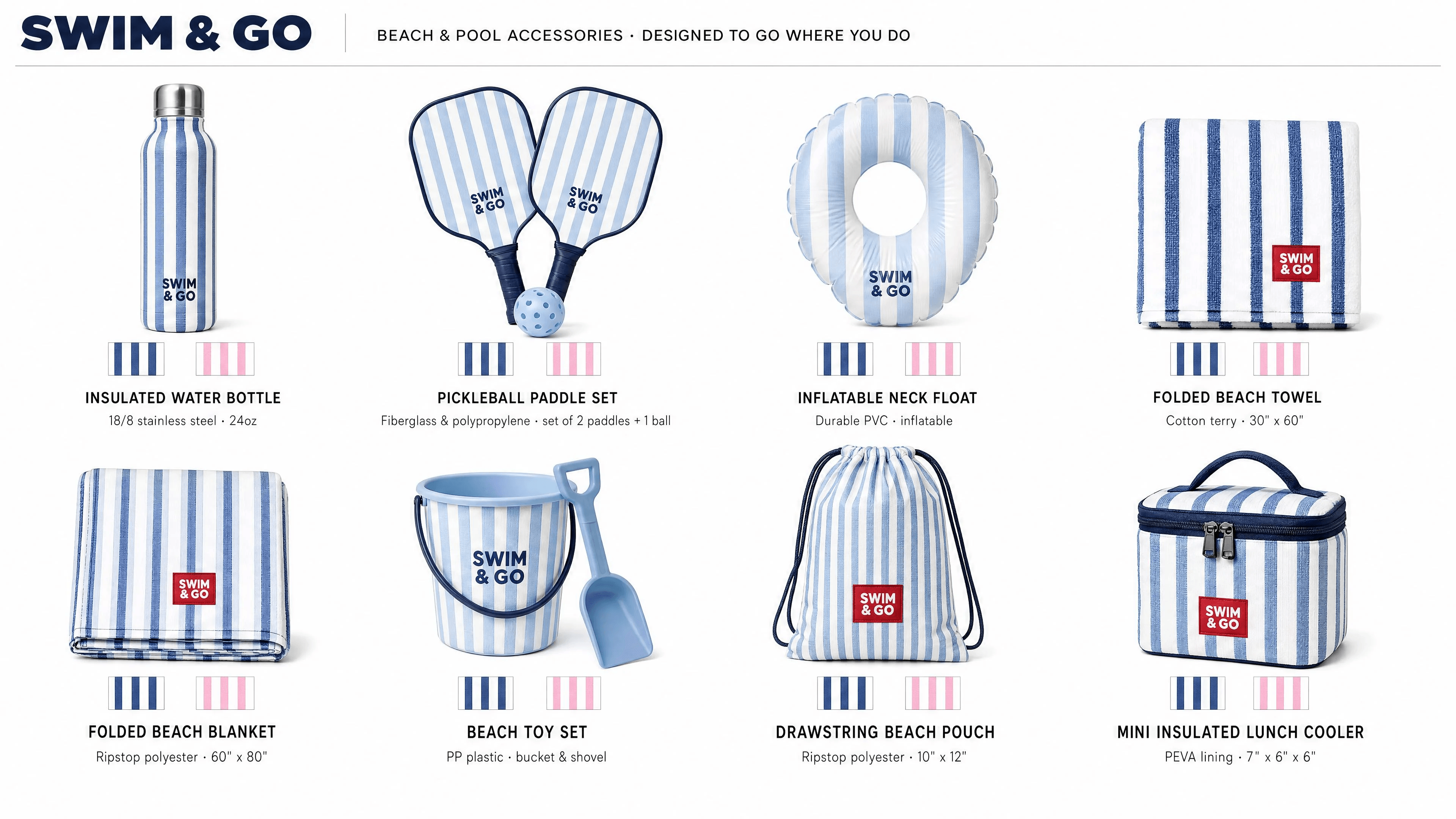 SWIM & GO small-accessories reference sheet
