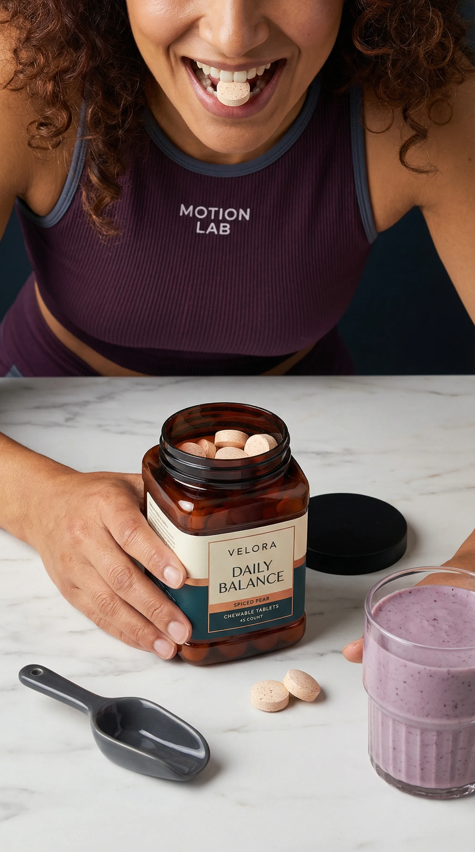 Chewable Supplement Moment scene example for TikTok Shop Image Guide for Product Listings