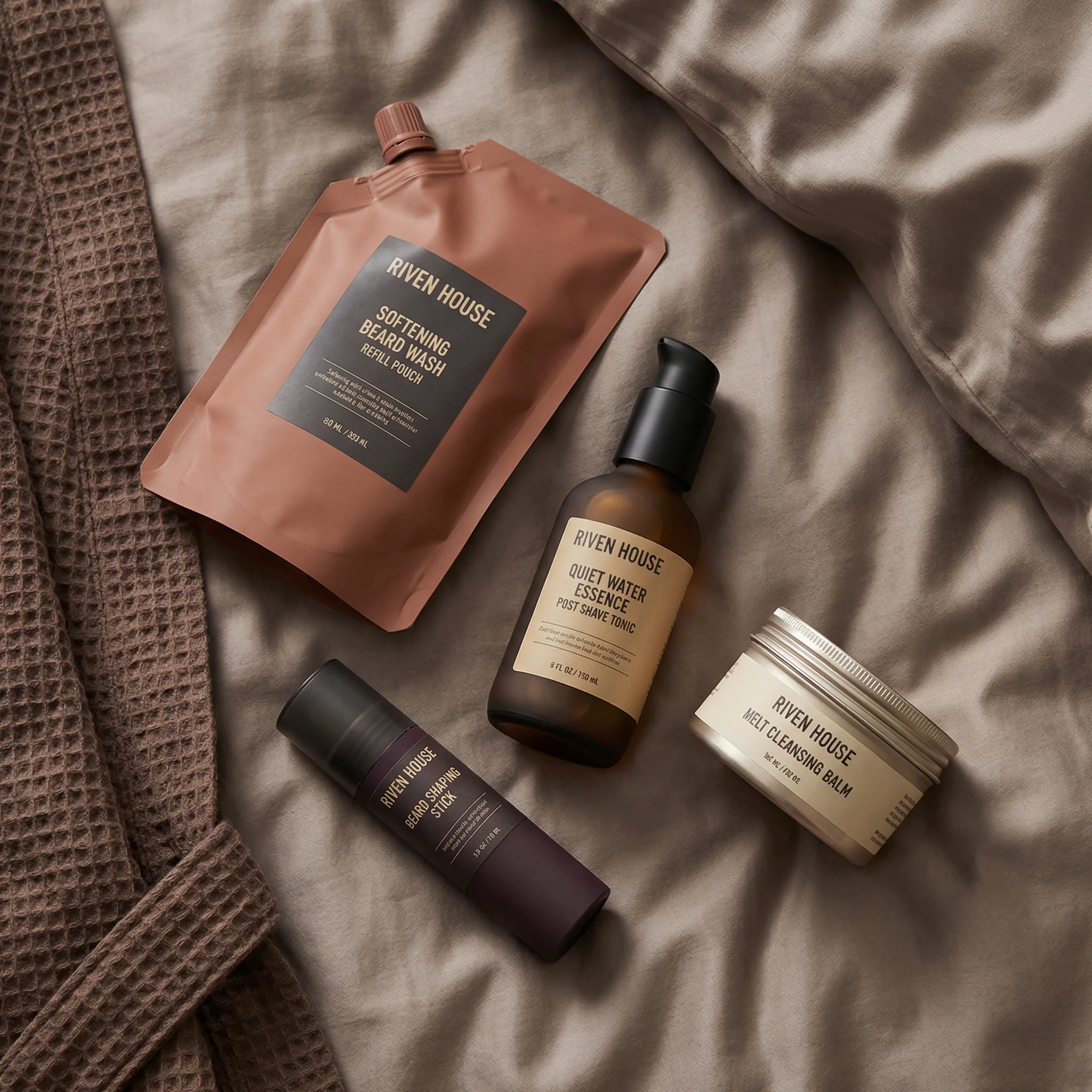 Earthy Grooming Flatlay scene example for Types of Product Photography