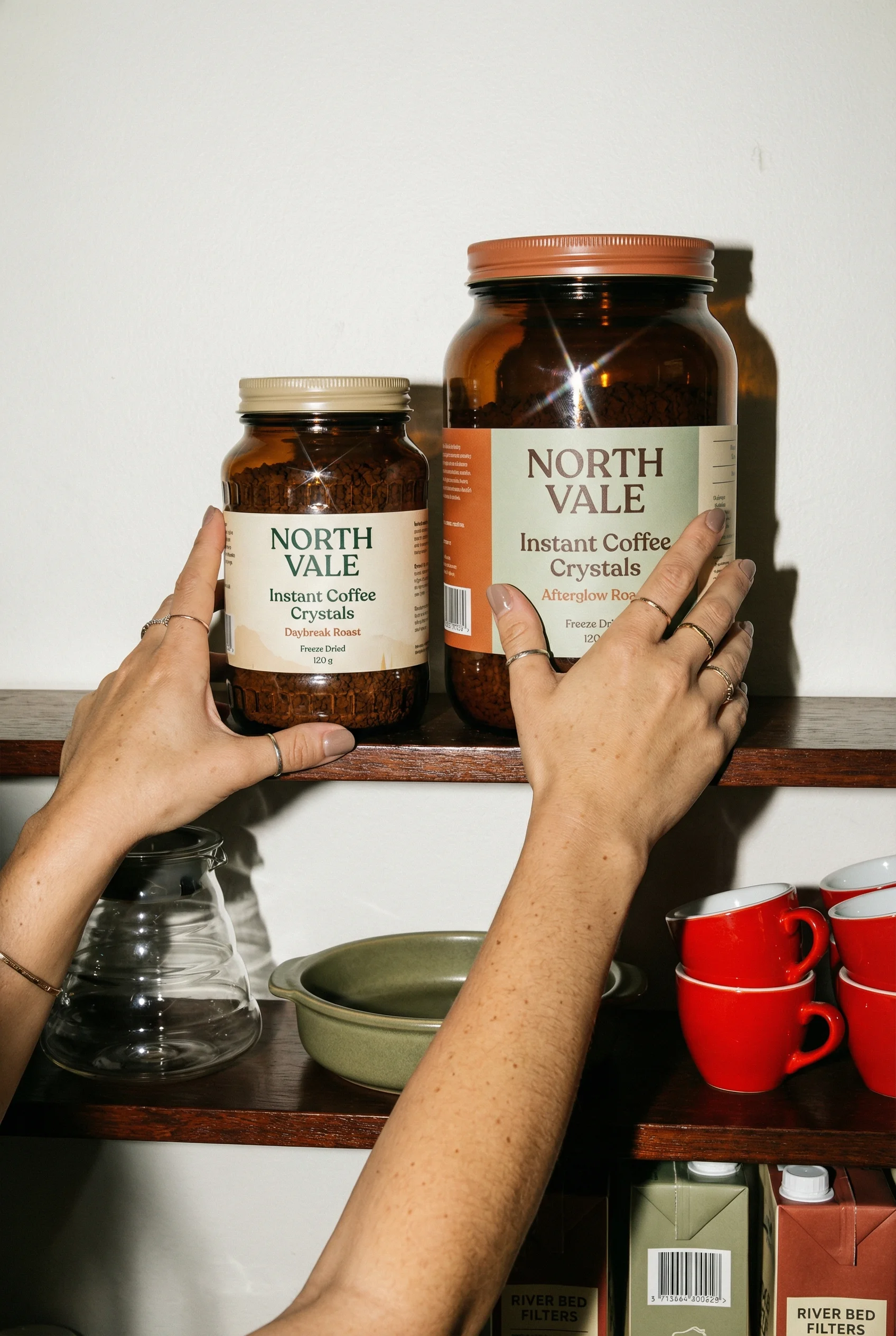 Instant Coffee Shelf scene example for UGC-Style Product Photography