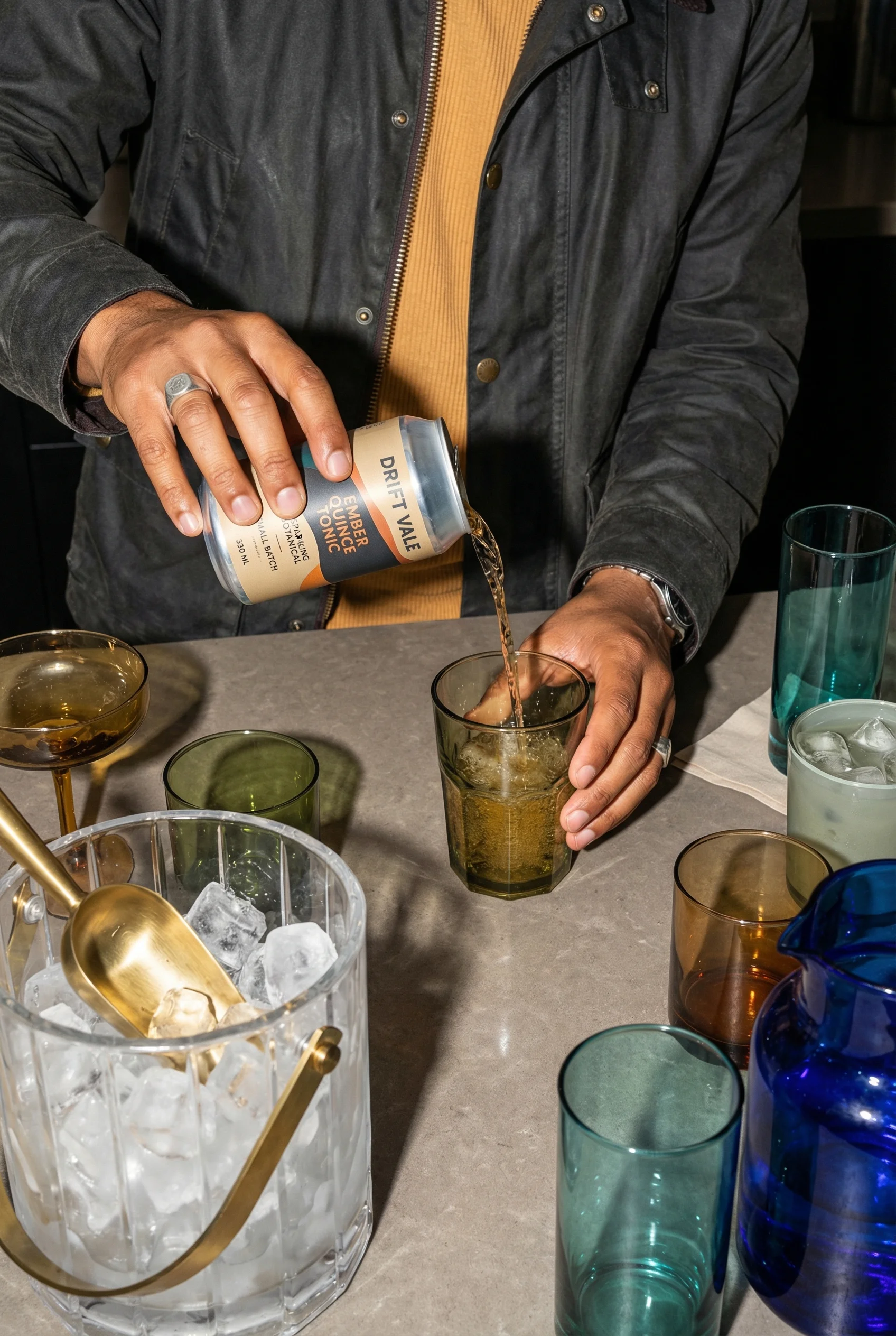 Botanical Tonic Pour scene example for UGC-Style Product Photography